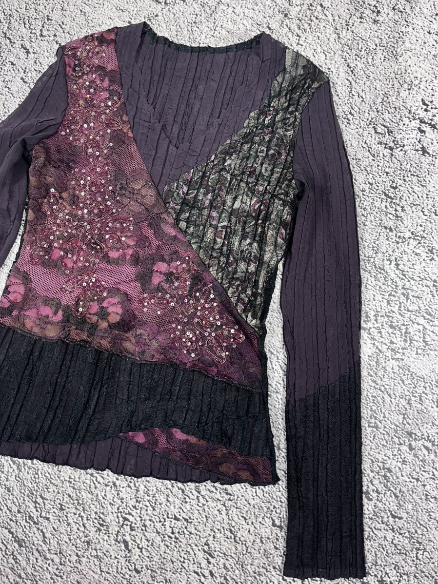 Japanese Brand VTG Y2K Gothic Asymmetric Lace Sequin Mesh Top Avant Garde Size M / US 6-8 / IT 42-44 - 3 Thumbnail