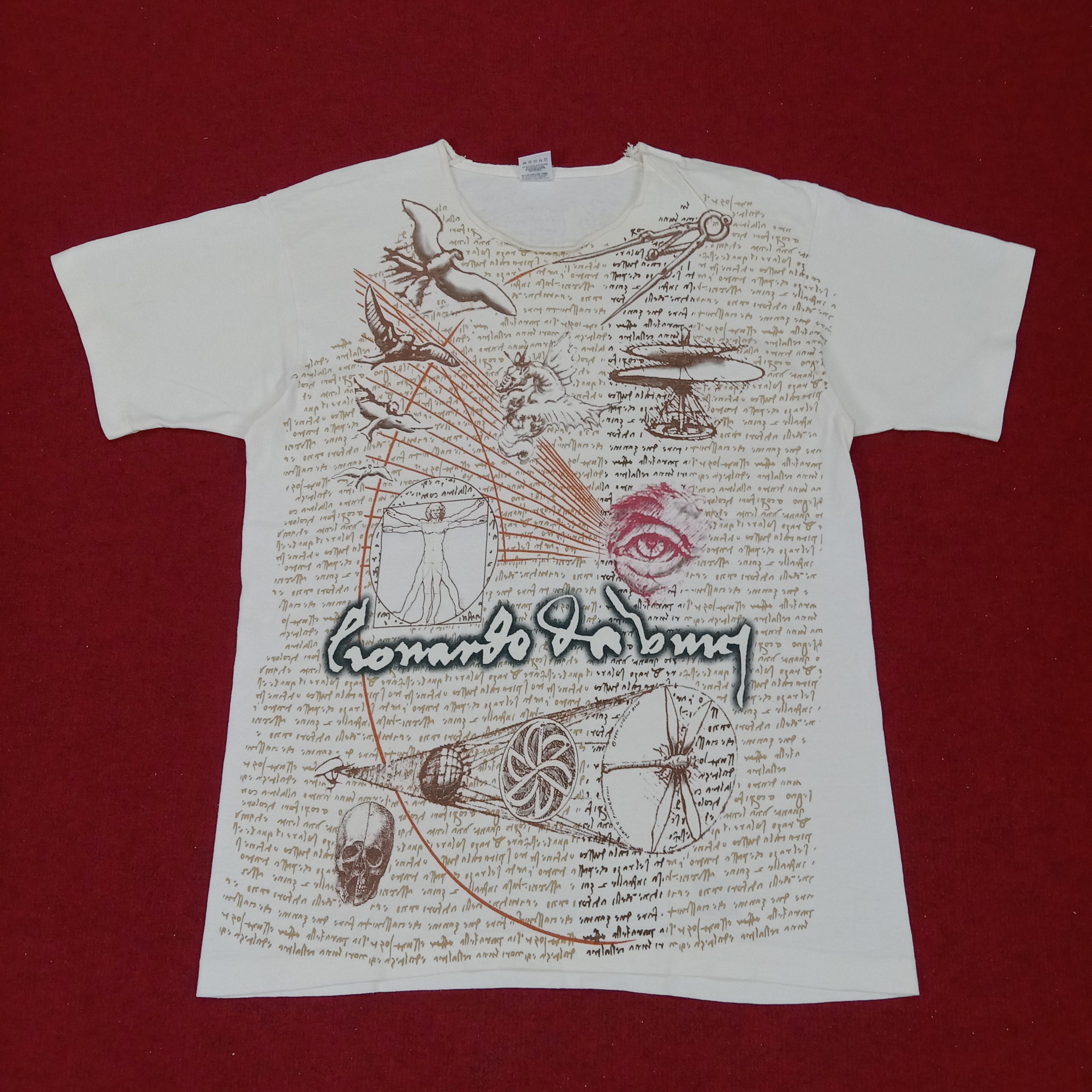 image of Fruit Of The Loom x Liquid Blue Leonardo Da Vinci Art Design Style Vintage Tshirt in Cream (Size La