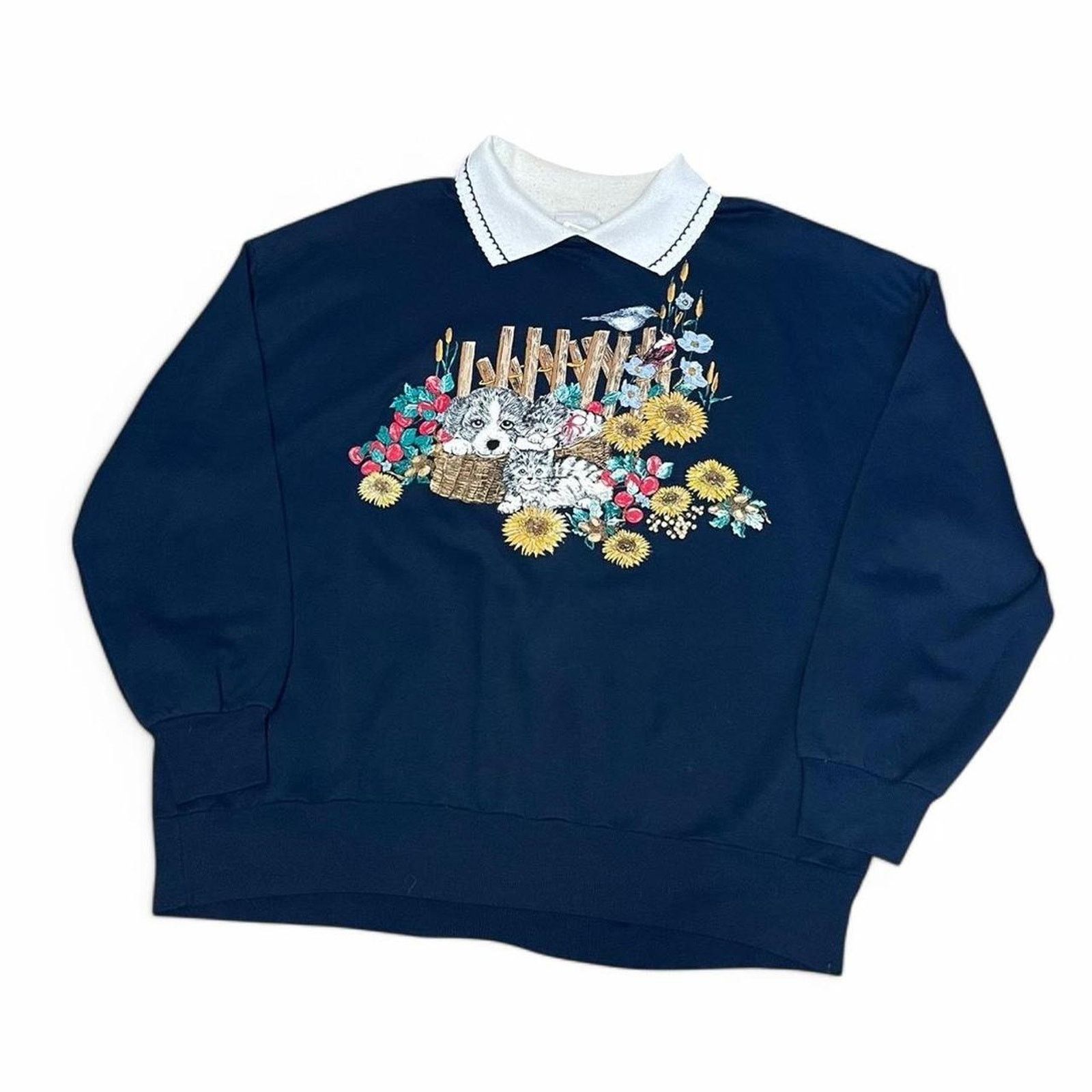Basic Editions Vintage 90s cat and dog sweatshirt Size XL / US 12-14 / IT 48-50 - 1 Thumbnail