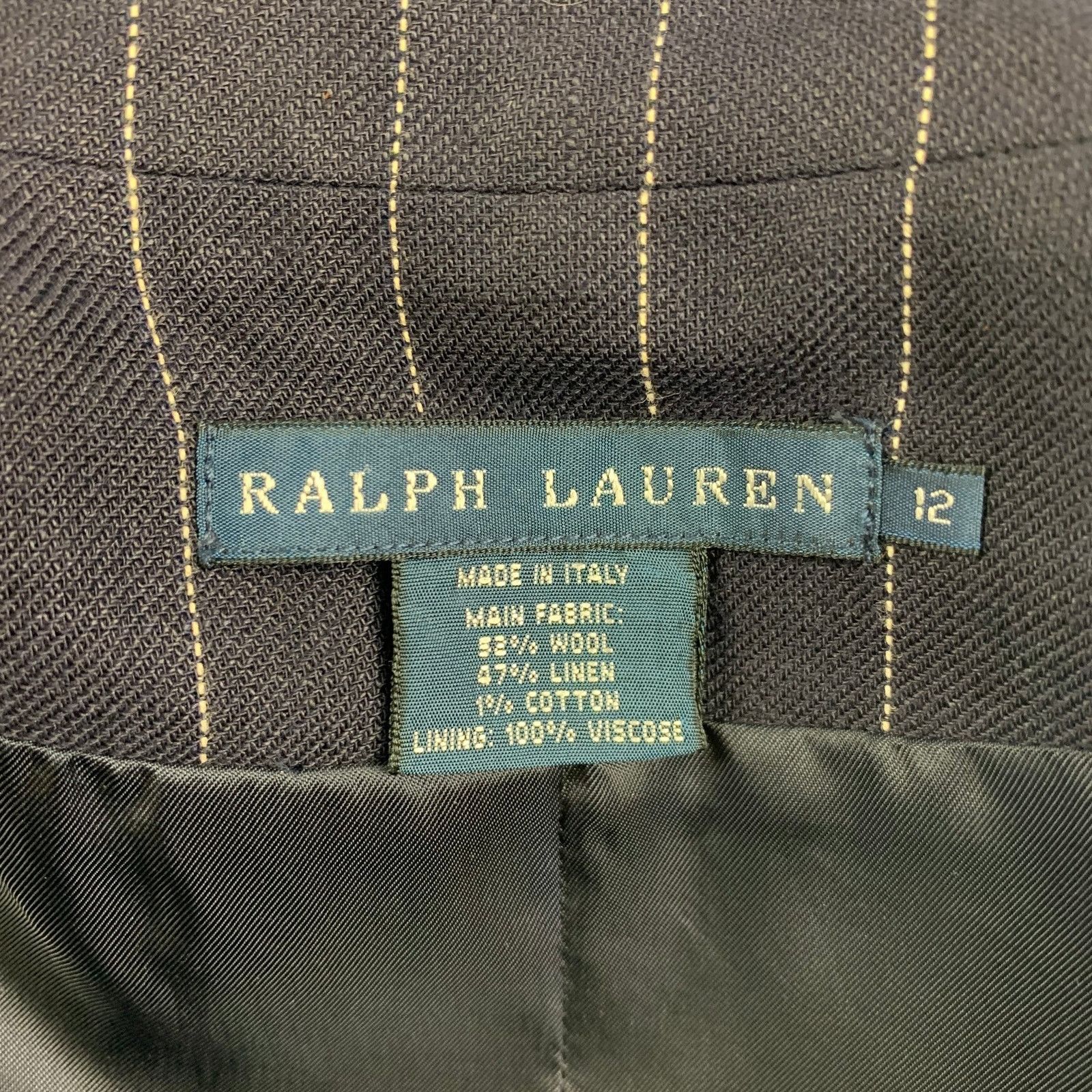 Ralph Lauren 12 Navy White Pinstripe Linen Blend Blazer Size XL / US 12-14 / IT 48-50 - 6 Thumbnail