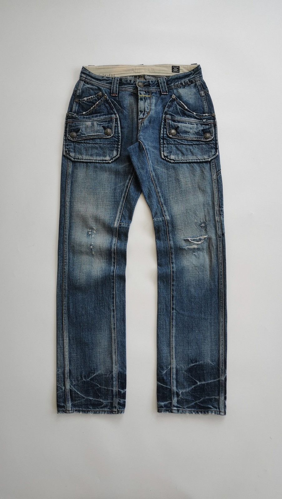 Kapital Bartack Work Dept Patch Pockets Distressed Denim Jeans Size US 29 - 5 Thumbnail