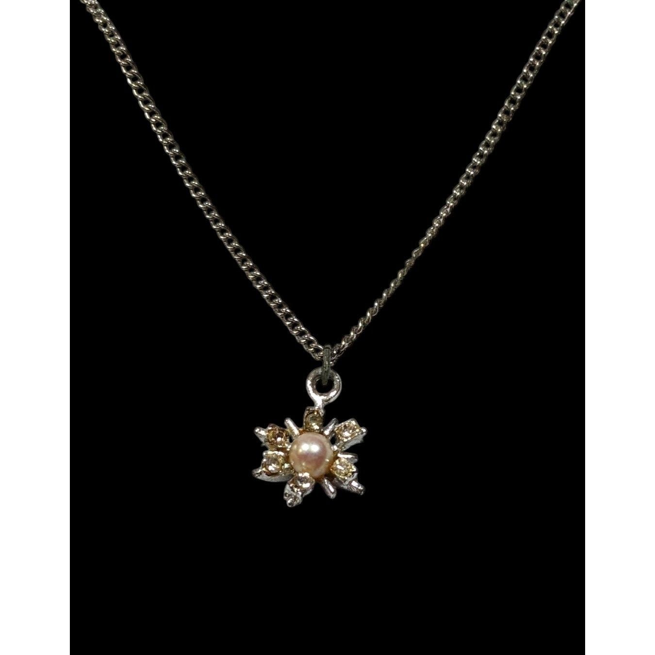Other Vintage Sunburst Rhinestone And Faux Pearl Pendant Necklace Size ONE SIZE - 2 Thumbnail