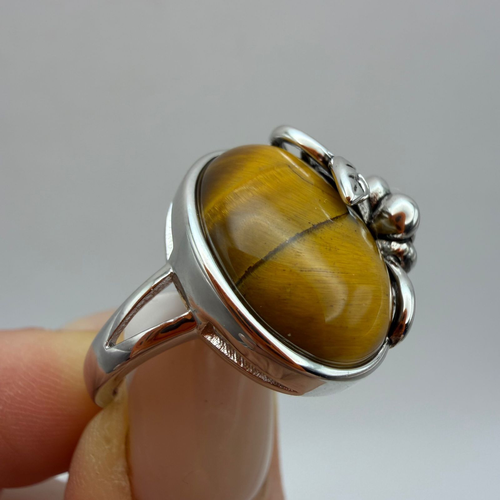 Sterling Silver 925 Silver Tiger Eye Ring Vintage Flower Adjustable Size ONE SIZE - 3 Thumbnail