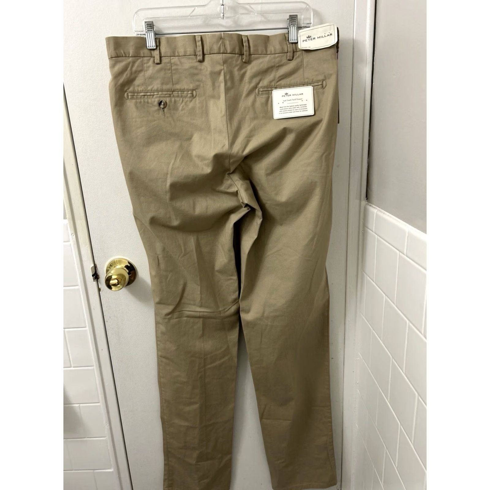 Peter Millar Peter Millar Pants Mens 35x36 Khaki Flat Front Twill Chino Beige Cotton Blend Spandex Straight Leg Men Size US 35 - 7 Thumbnail