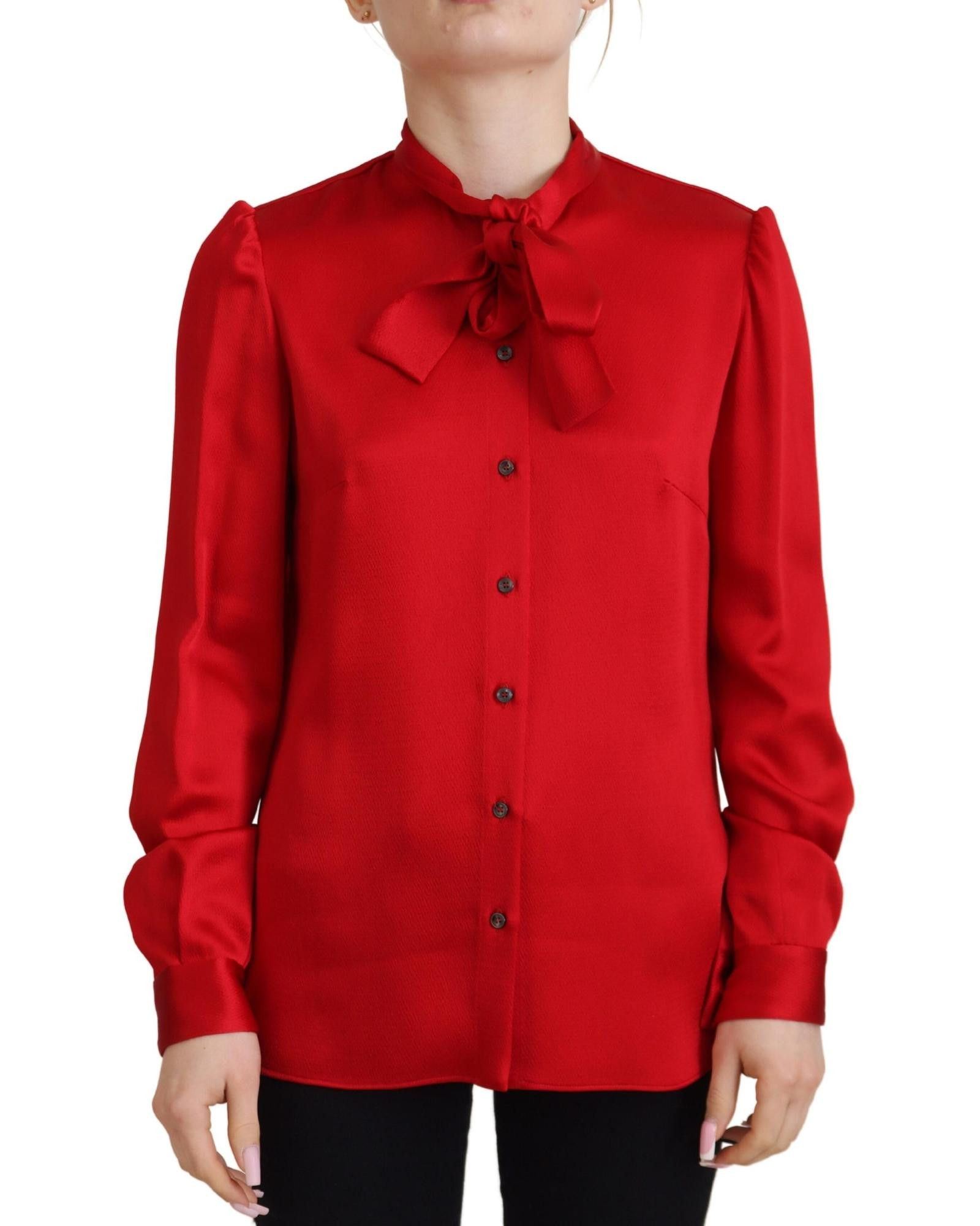 image of Dolce Gabbana Long Sleeves Blouse Top in Red, Women's (Size Small)