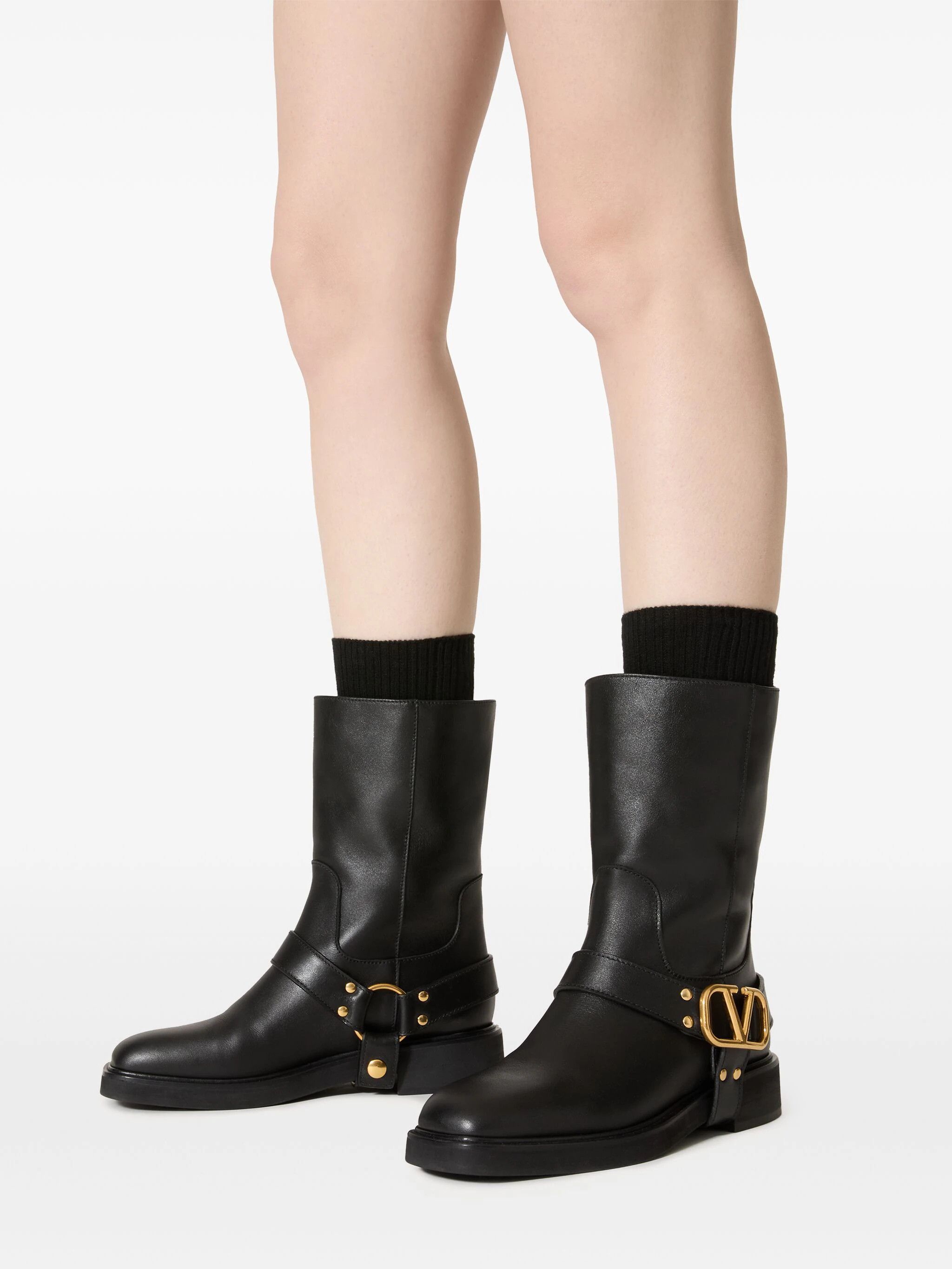 Valentino o1s22i1n0924 Vlogo Signature Leather Biker Boots in Black Size US 6 / IT 36 - 6 Thumbnail