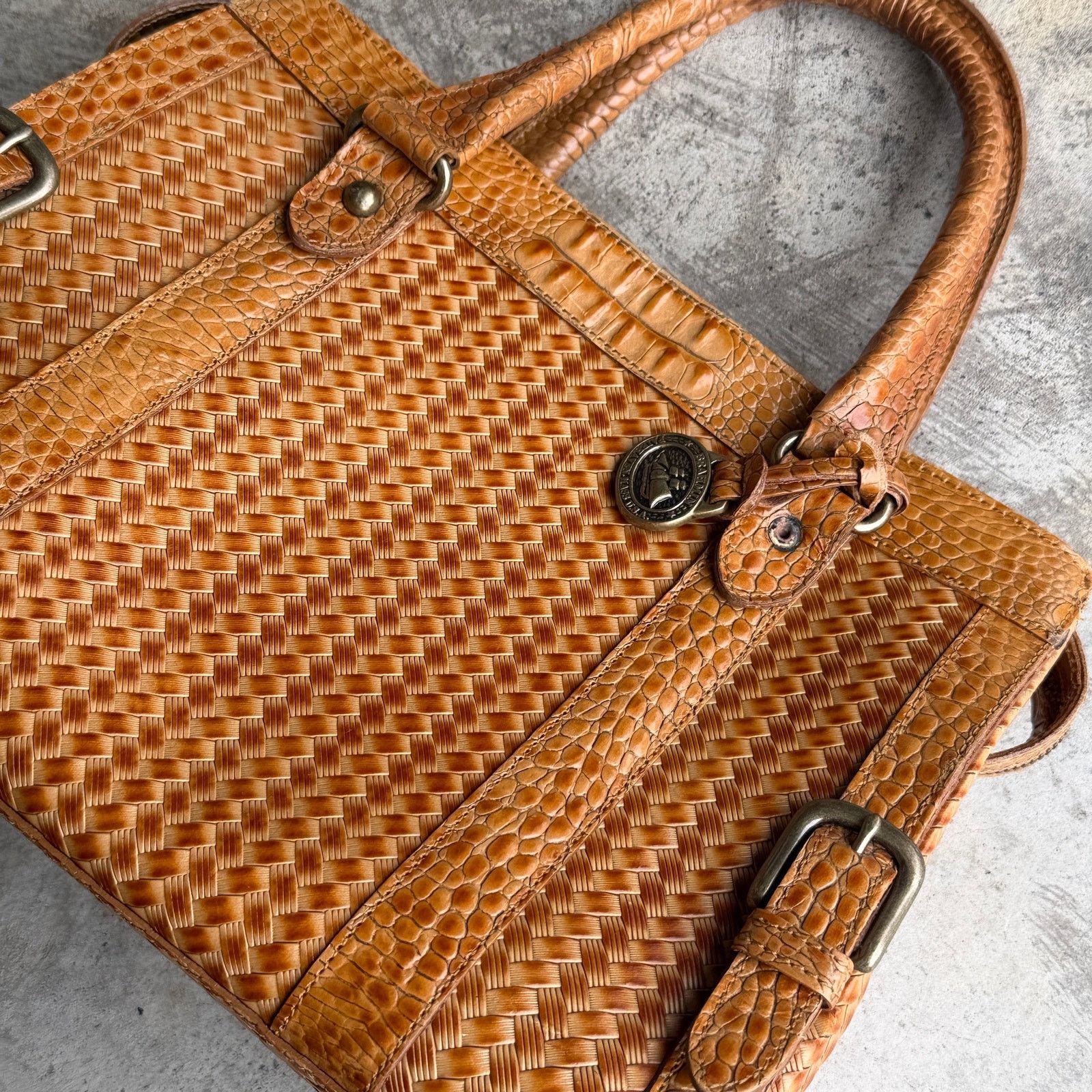 BRAHMIN Y2k Brahmin Pecan Woven Croc Embossed Satchel Shoulder Bag Size ONE SIZE - 5 Thumbnail