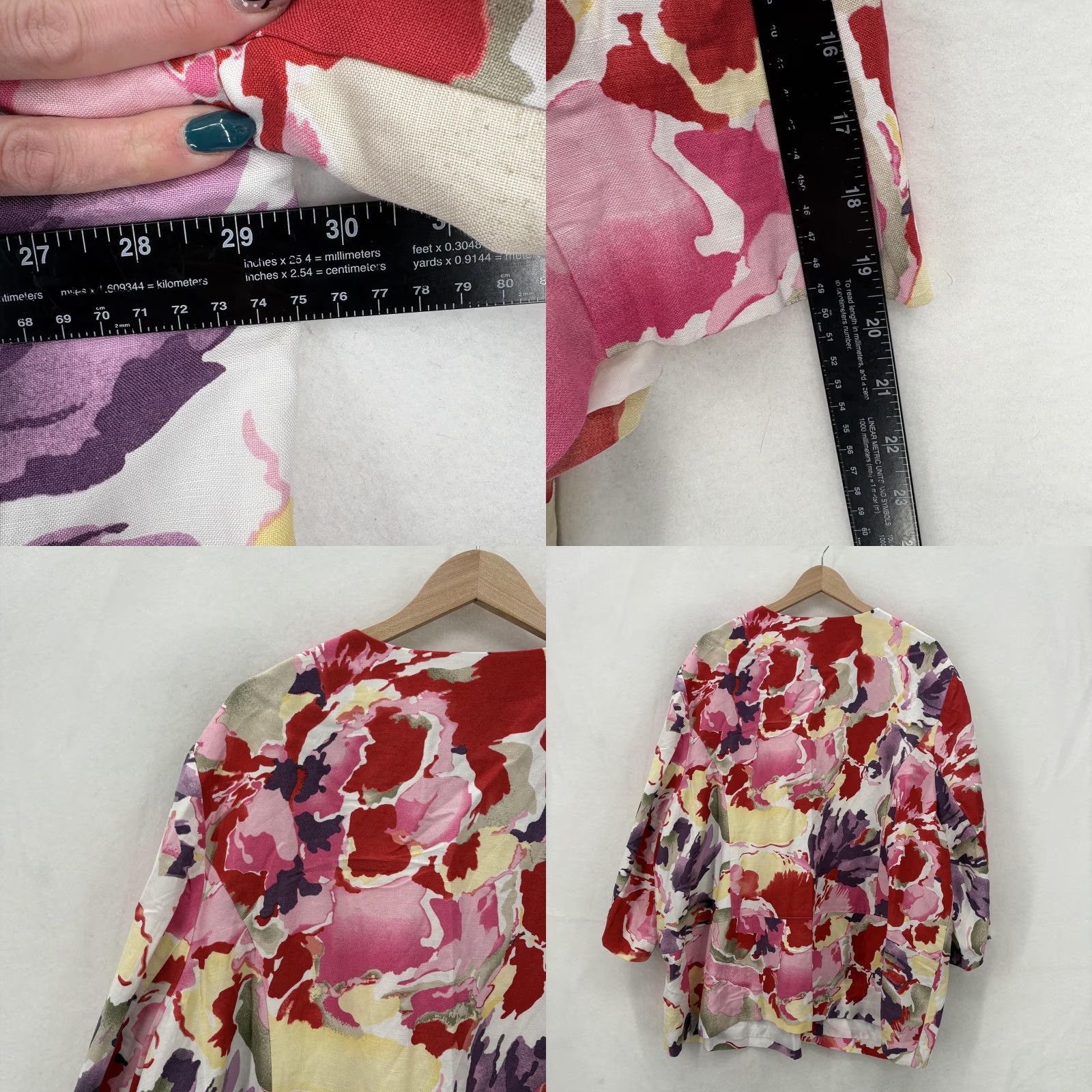 Vintage Maggie Barnes Jacket 3X Womens Multi Floral Linen Blend Open Front Collarless Size XXL / US 16-18 / IT 52-54 - 8 Thumbnail