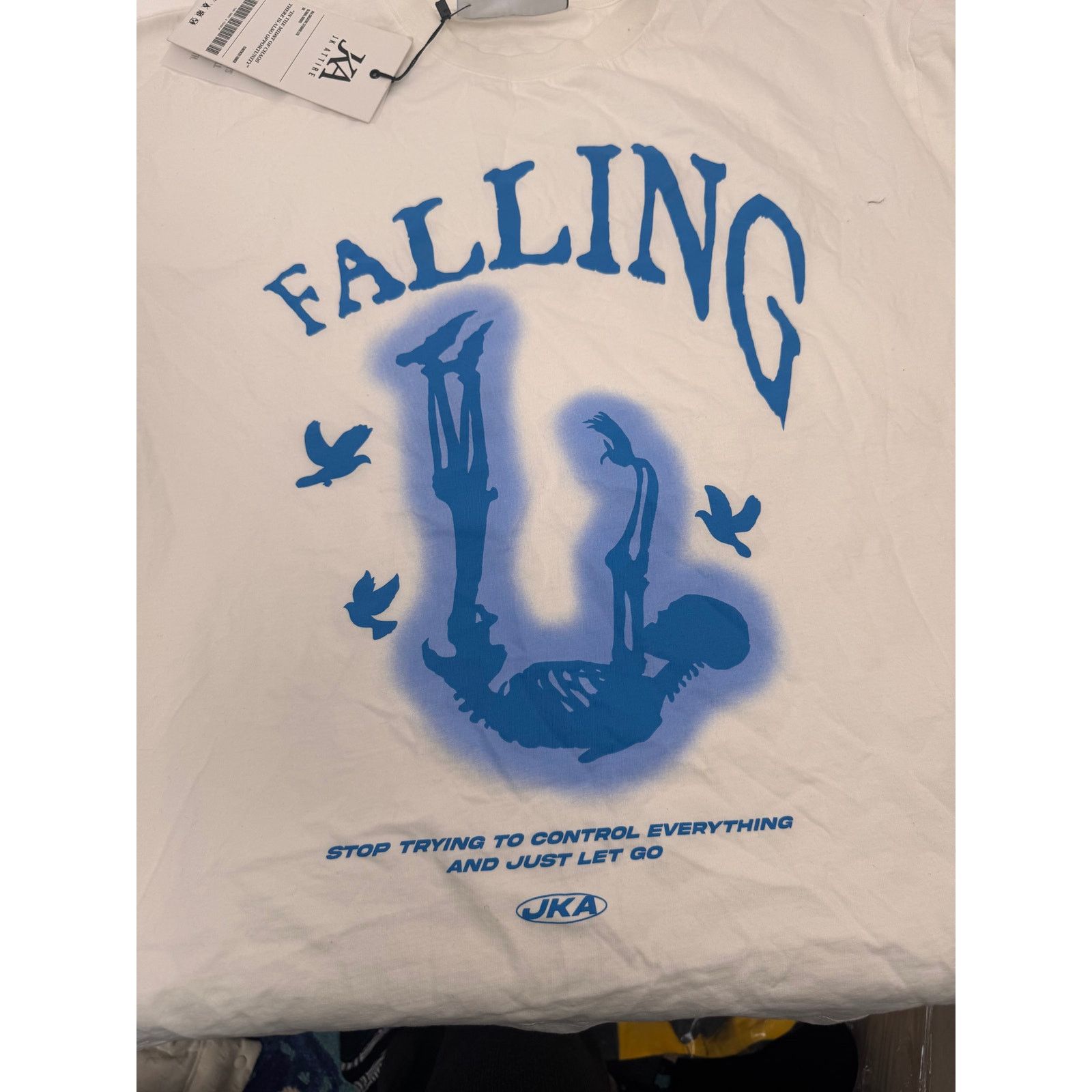 Other Men's JK Attire Falling White & Blue Cotton T-Shirt Size L Size US L / EU 52-54 / 3 - 4 Thumbnail
