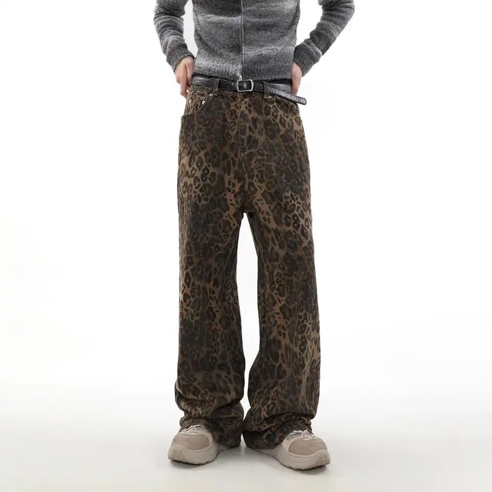 Vintage Jeans Leopard Graphic Loose Trousers Unisex