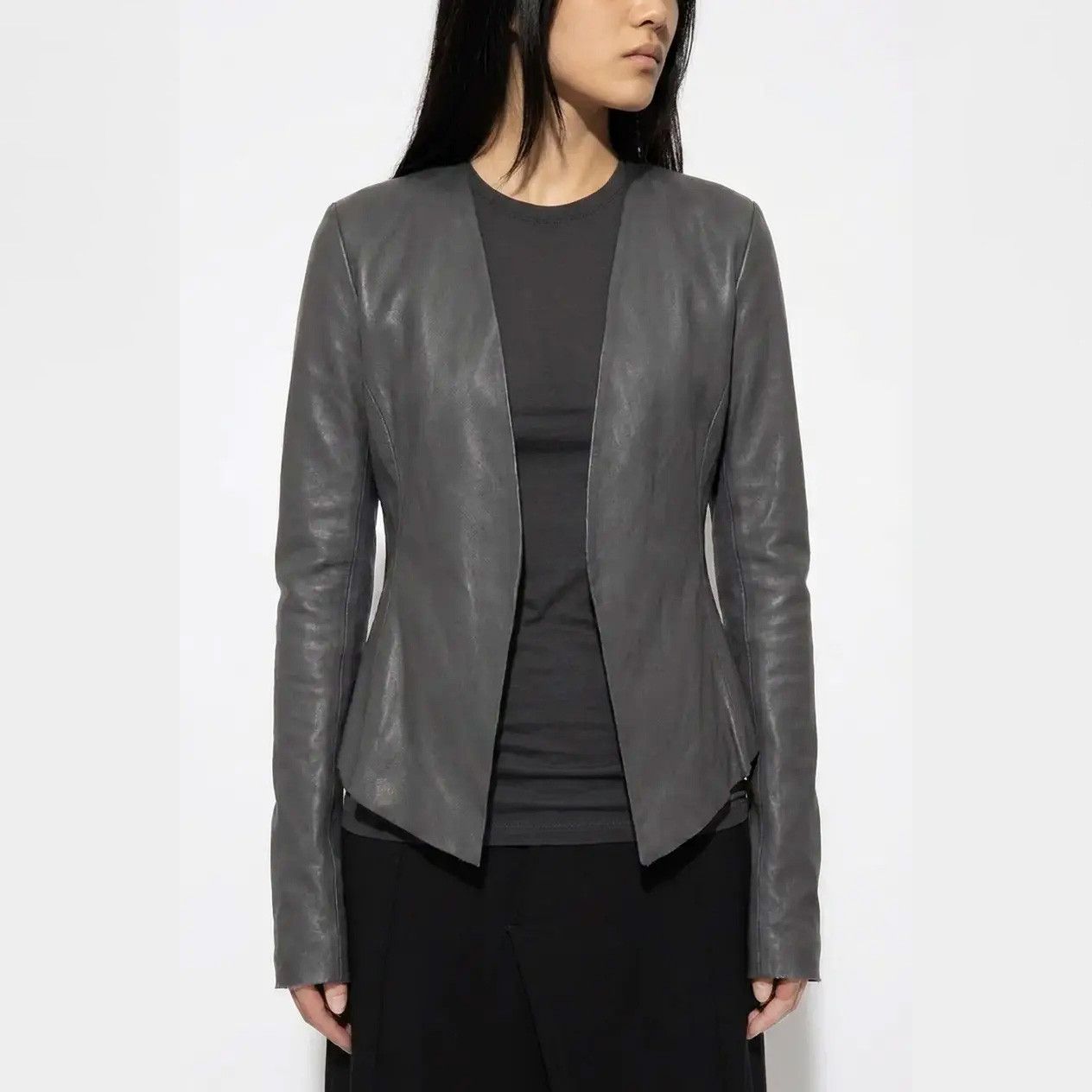 Ovate Leather Jacket Minimal Open Front XS Dark Gray Size XS / US 0-2 / IT 36-38 - 1 Thumbnail