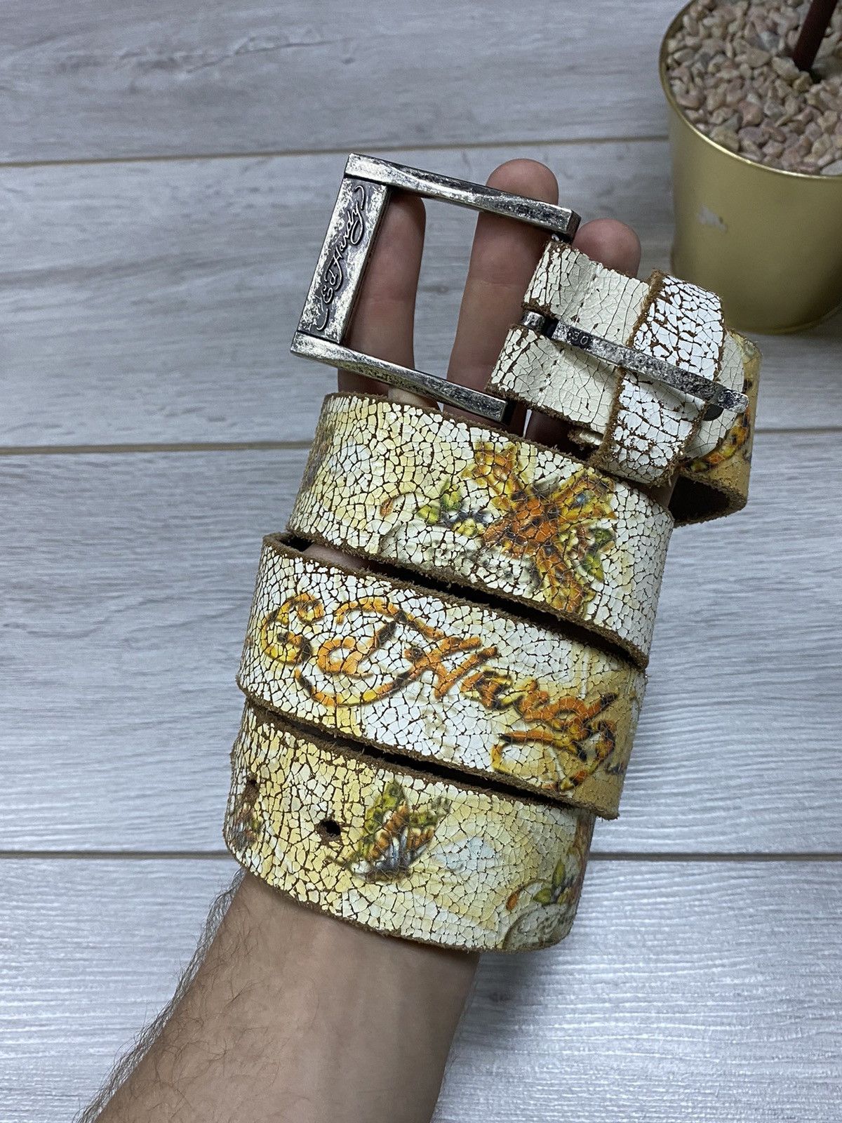 Ed Hardy Ed Hardy cross vintage leather belt over print Size ONE SIZE - 2 Thumbnail