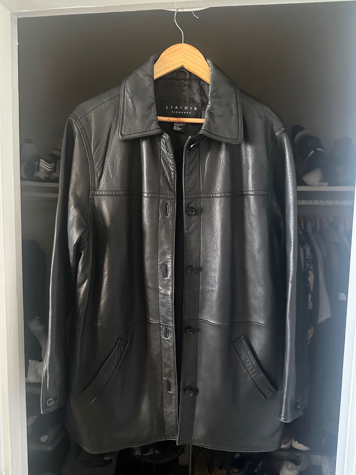 Vintage Leather Elements Black Leather Jacket Size Large Size L / US 10 / IT 46 - 1 Thumbnail