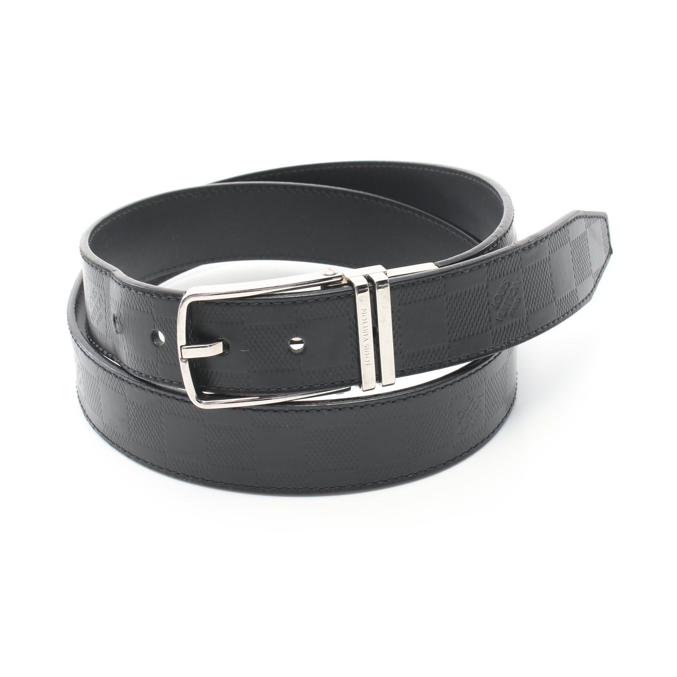 image of Louis Vuitton Ceinture Boston Damier Infini Onyx Belt Leather Black Silver Hardware, Men's