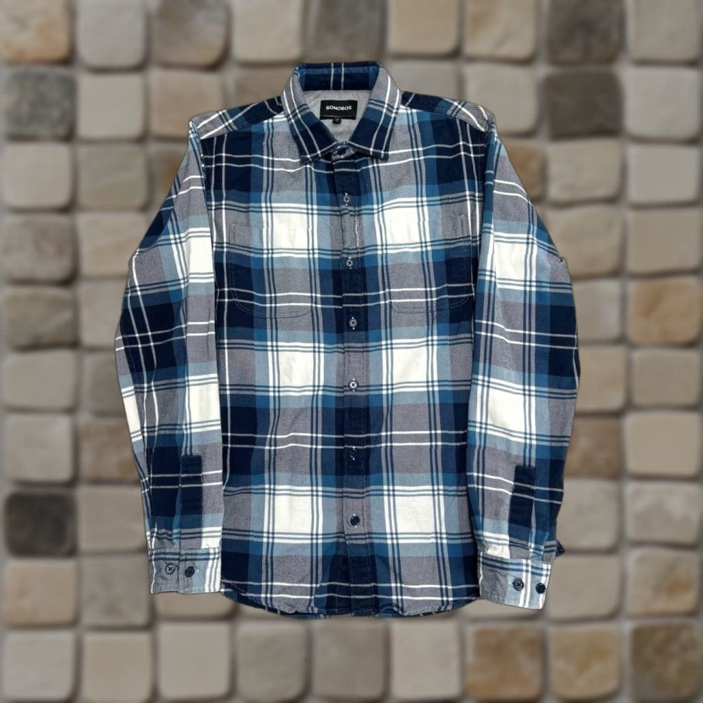 Bonobos Bonobos Shirt L Flannel Plaid Slim Fit Cotton Pockets Button Up Blue Casual Travel Mens Size US L / EU 52-54 / 3 - 1 Thumbnail