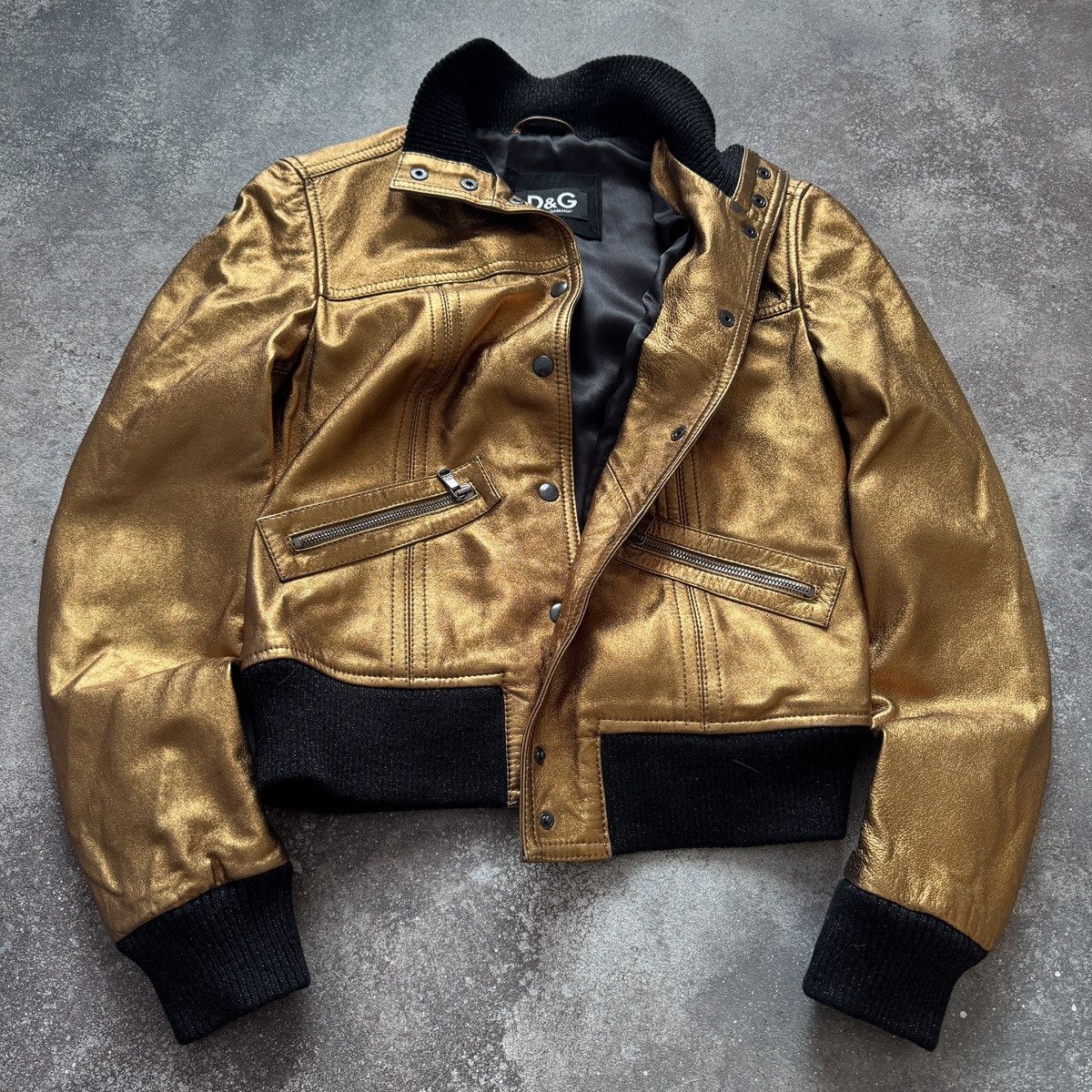 Dolce & Gabbana D&G Dolce & Gabbana Vintage Gold Leather Bomber Jacket Size M / US 6-8 / IT 42-44 - 8 Thumbnail