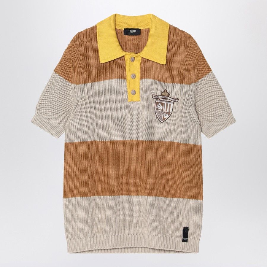 o1d2blof0226 Cotton Polo Shirt in Sand/Grey