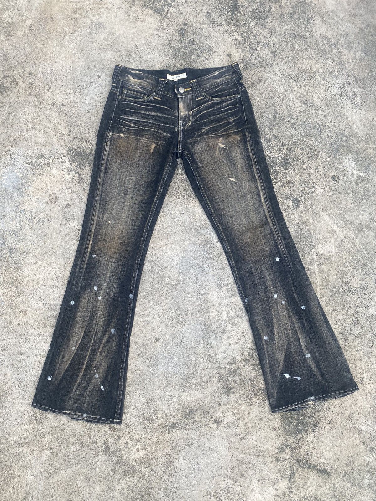 If Six Was Nine × Japanese Brand Flare Jeans Varosh Honeycomb Mud Painted Bootcut Size US 32 / EU 48 - 3 Thumbnail