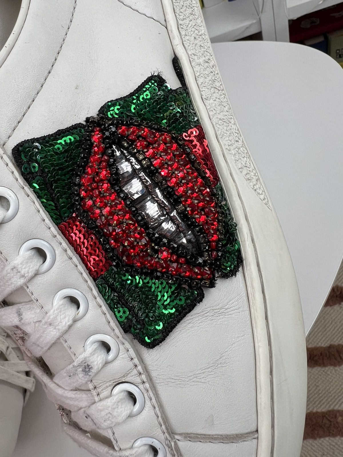 Designer × Gucci gucci low top sneakers lips leather shoes streetwear women's Size US 5.5 / IT 35.5 - 5 Thumbnail