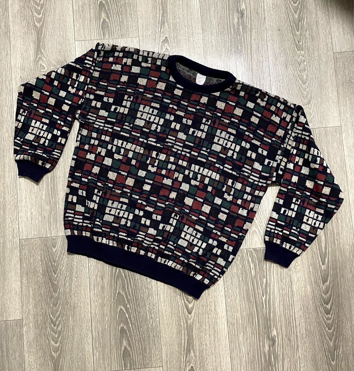 Vintage Vintage 90s Geometric Knit Sweater Grandpacore Grunge Style Size US M / EU 48-50 / 2 - 1 Thumbnail