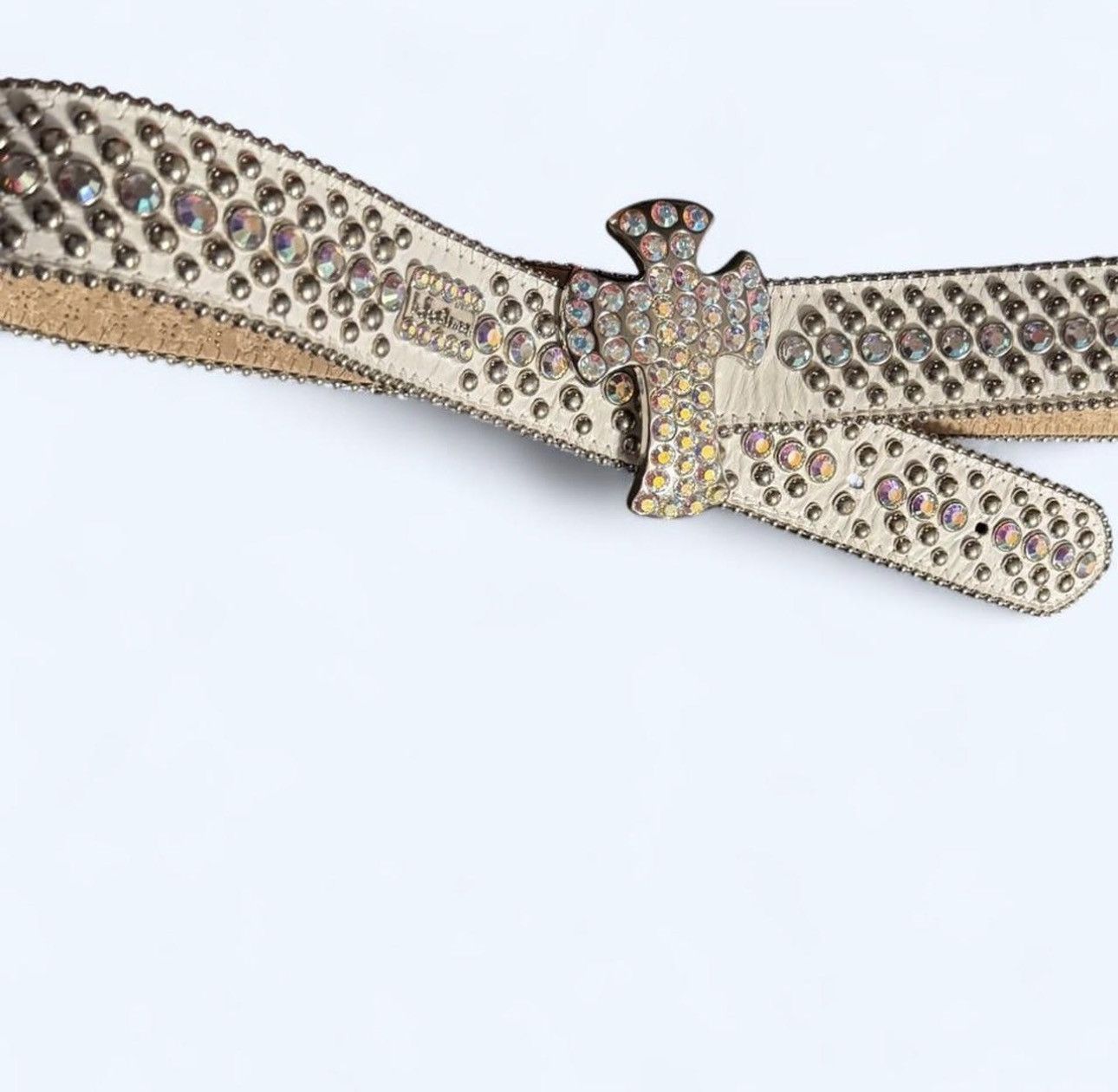 B.B. Simon B.B Simon Cross White Leather Swarovski Crystal Belt Size 30 - 2 Thumbnail