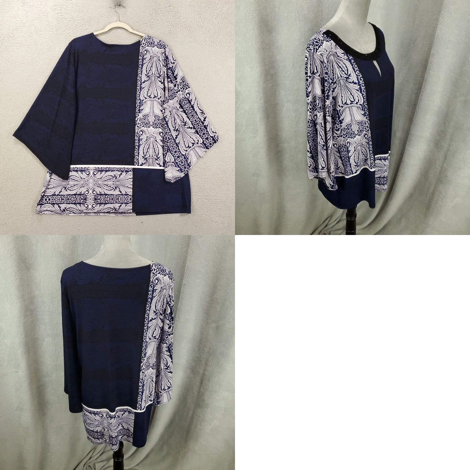 Alfani Womens Alfani Blouse Shirt Geometric Colorblock Blue Beaded V-Neck Long Sleeve XL Tunic Casual Womens Blouse Size XL / US 12-14 / IT 48-50 - 8 Thumbnail