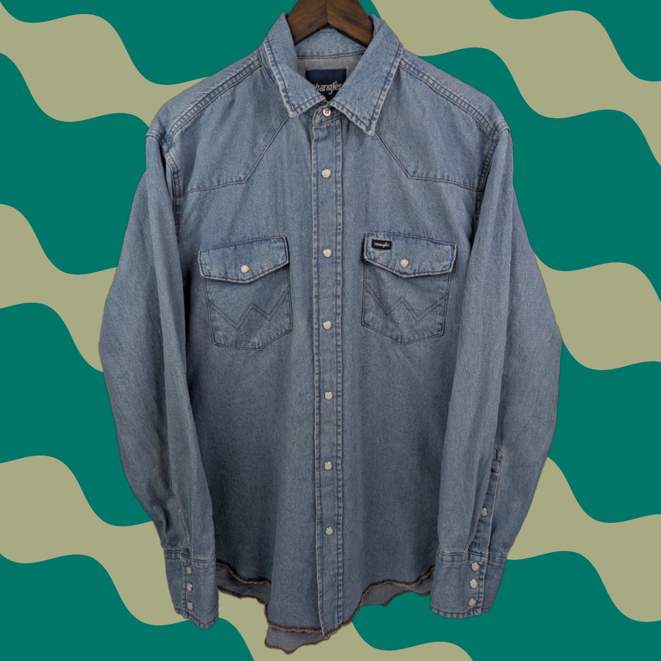 Wrangler Wrangler Cowboy Stone Wash Denim Pearl Snap Farm Work Shirt Size Large Size US L / EU 52-54 / 3 - 1 Thumbnail