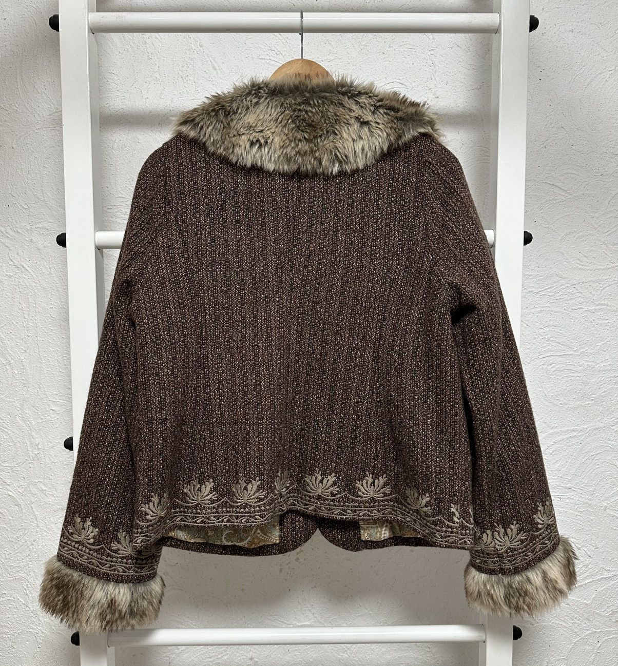 Vintage Women’s Tweed Jacket Size L Y2K 2000s Avant Garde Faux Fur Size L / US 10 / IT 46 - 5 Thumbnail