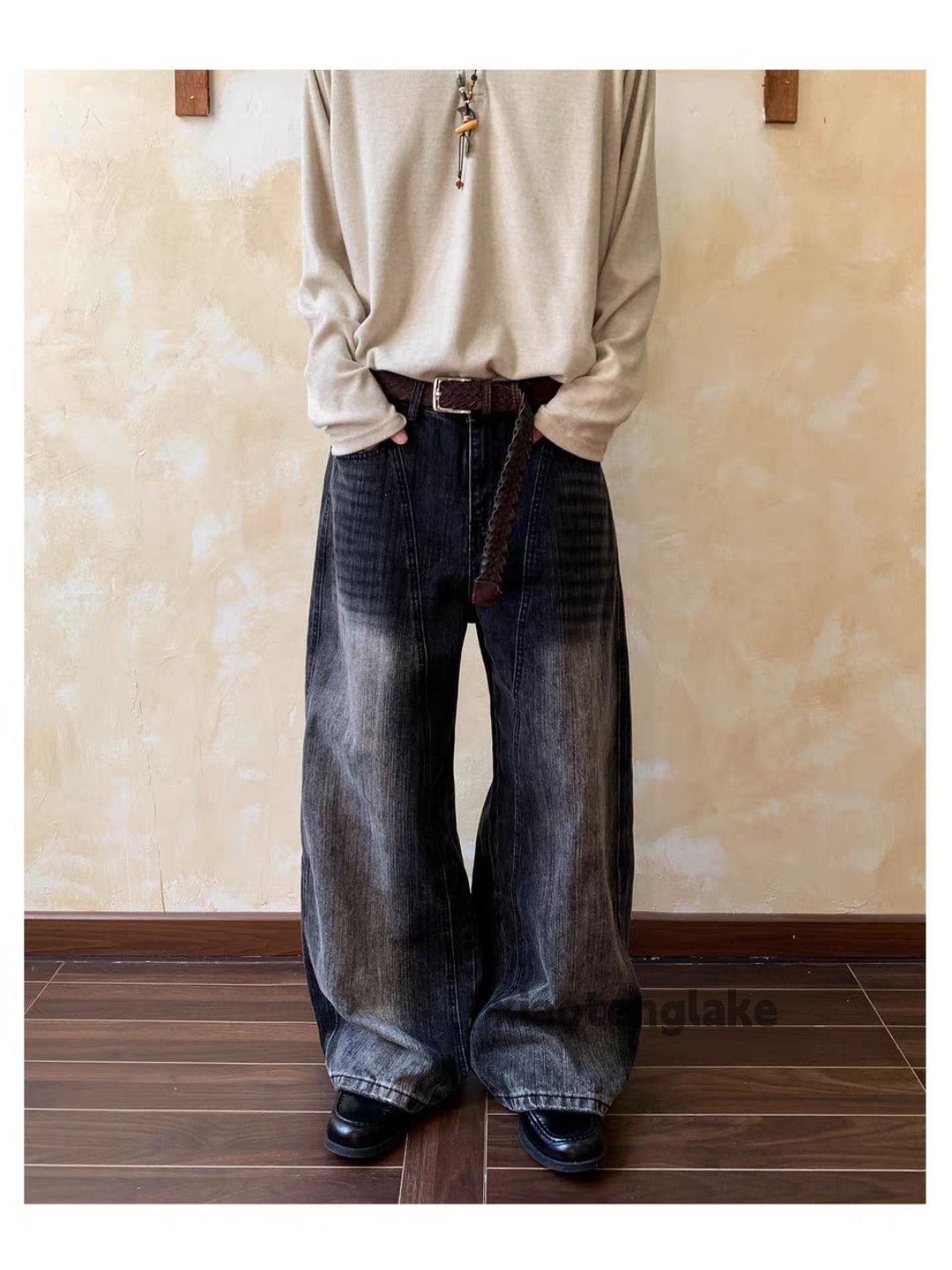 Jean Custom washed faded loose baggy skate hiphop flared jeans Size US 28 / EU 44 - 1 Thumbnail