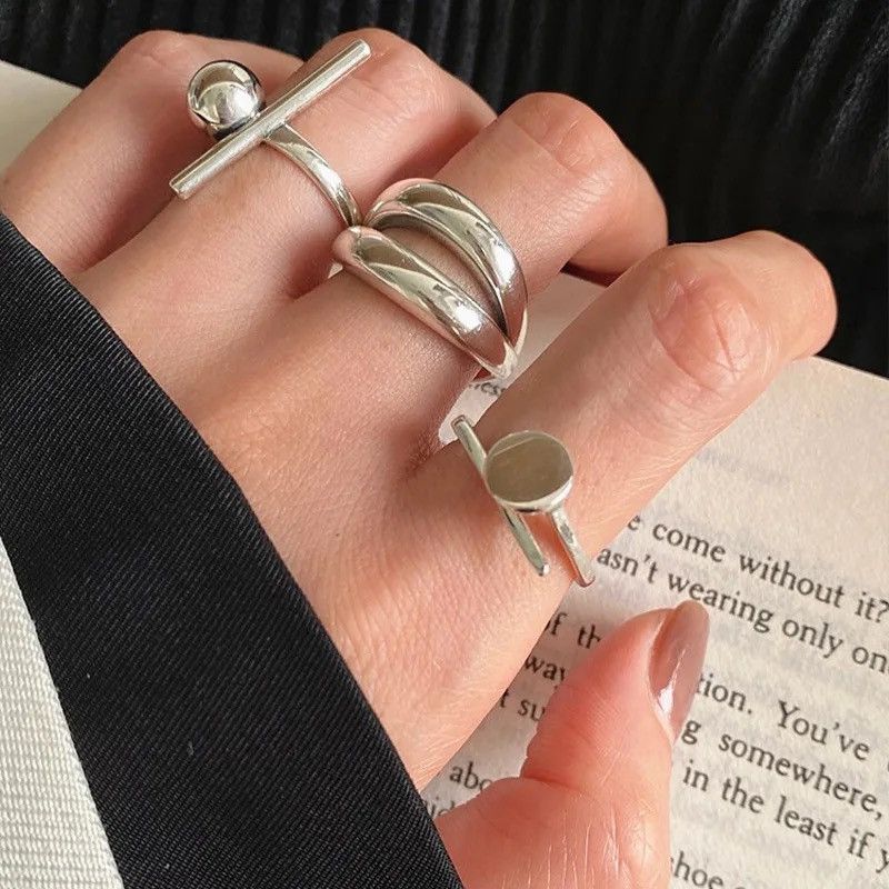 Japanese Brand × Vintage Geometric Vintage 925 Sterling Silver Rings Three Set Size ONE SIZE - 1 Thumbnail