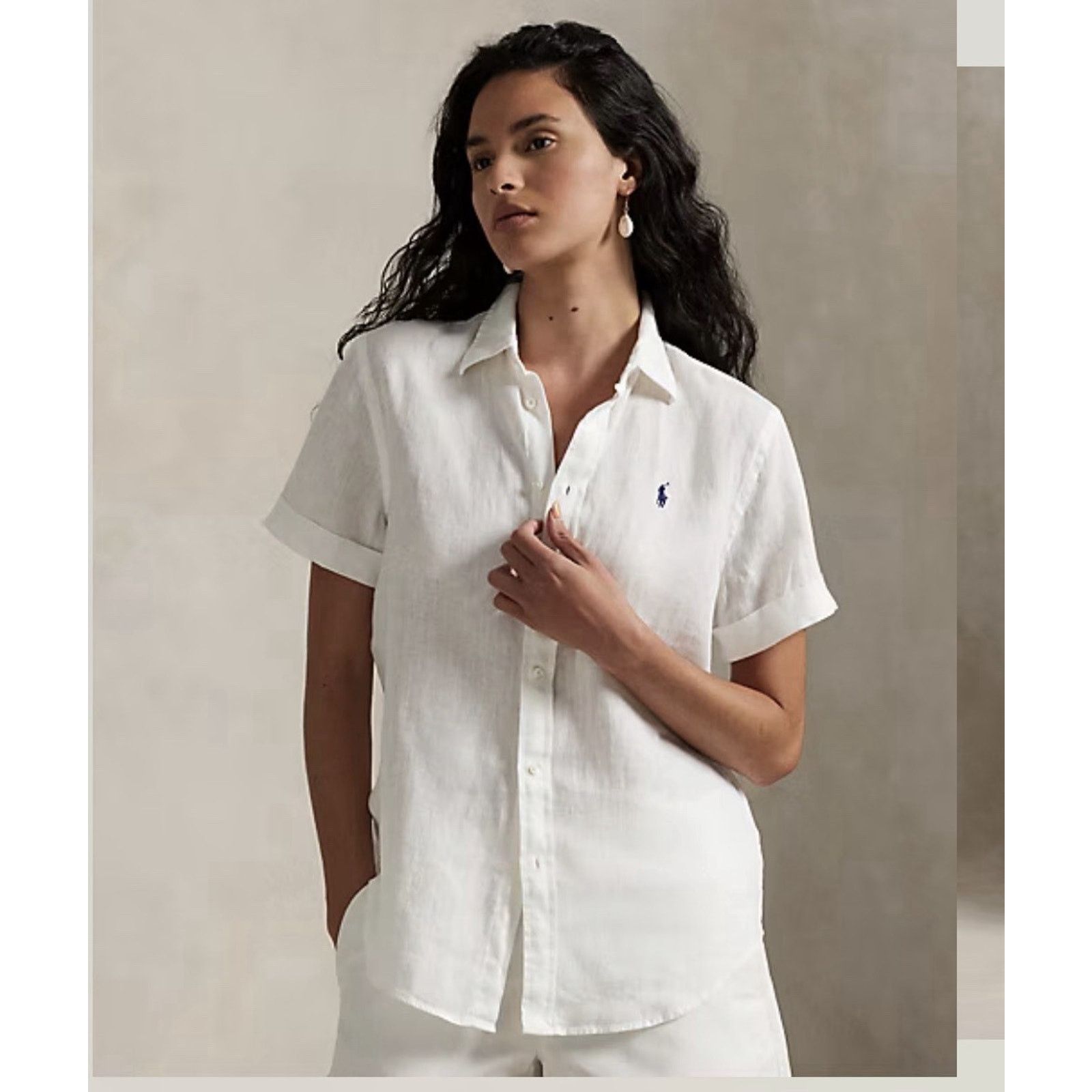 Polo Ralph Lauren NWT Polo Ralph Lauren Linen Shirt women White Short Sleeve Size US L / EU 52-54 / 3 - 7 Thumbnail