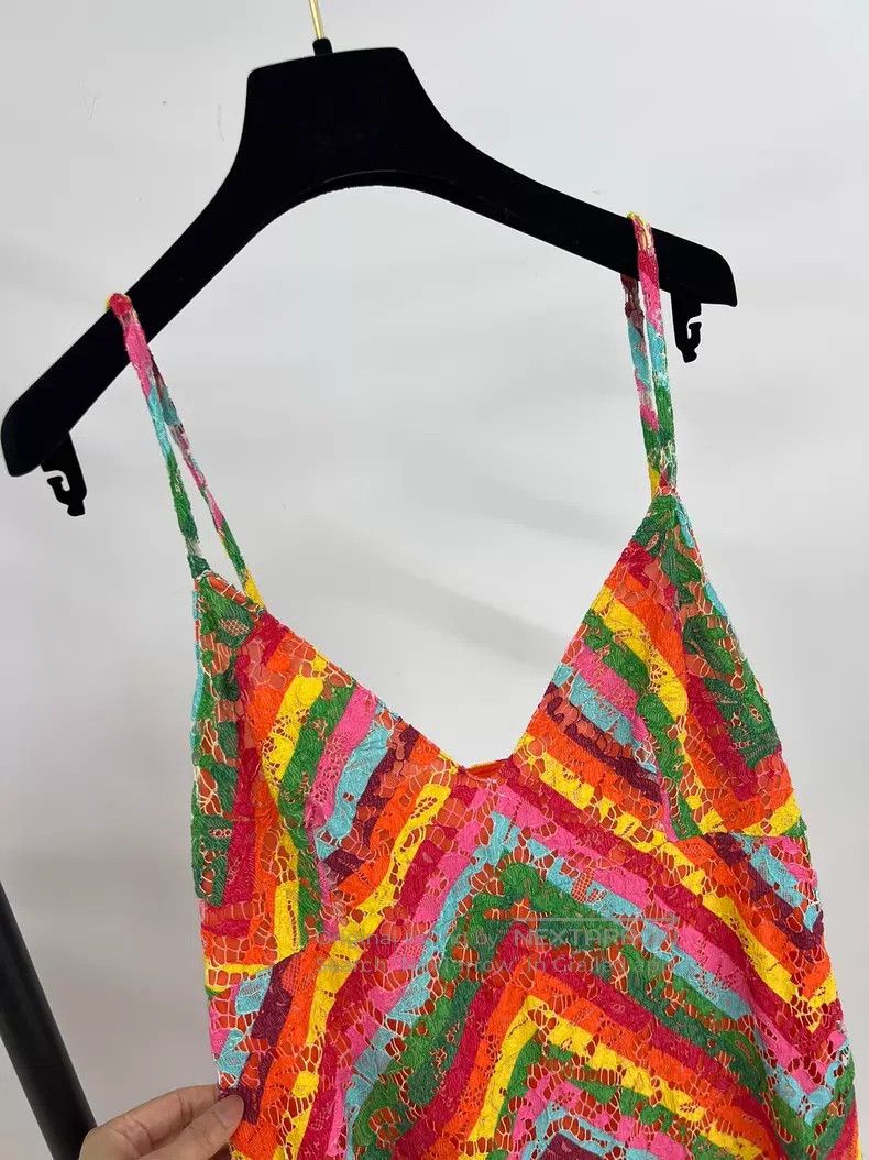 Valentino Valentino Colorful striped lace slip dress Size L / US 10 / IT 46 - 2 Thumbnail