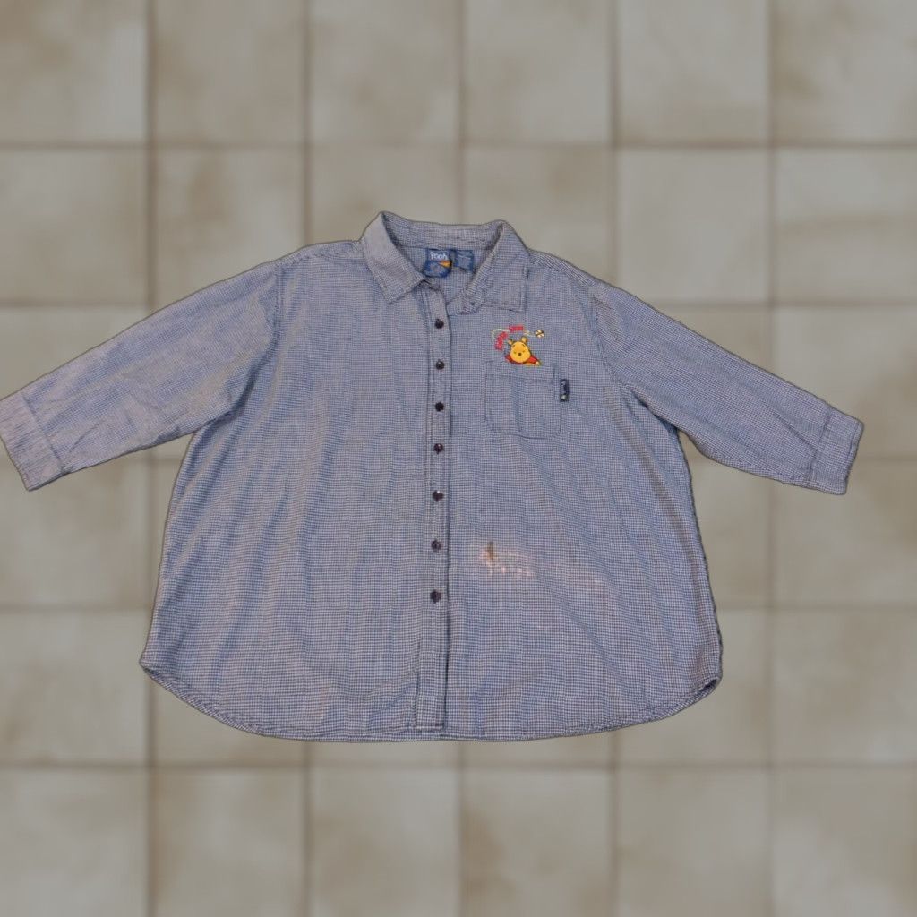 Vintage Winnie the Pooh Shirt Women 26W Blue Plaid Button-Up Embroidered Knit Cotton 90s Vintage Casual Womens Size 4XL / US 24-26 - 1 Thumbnail