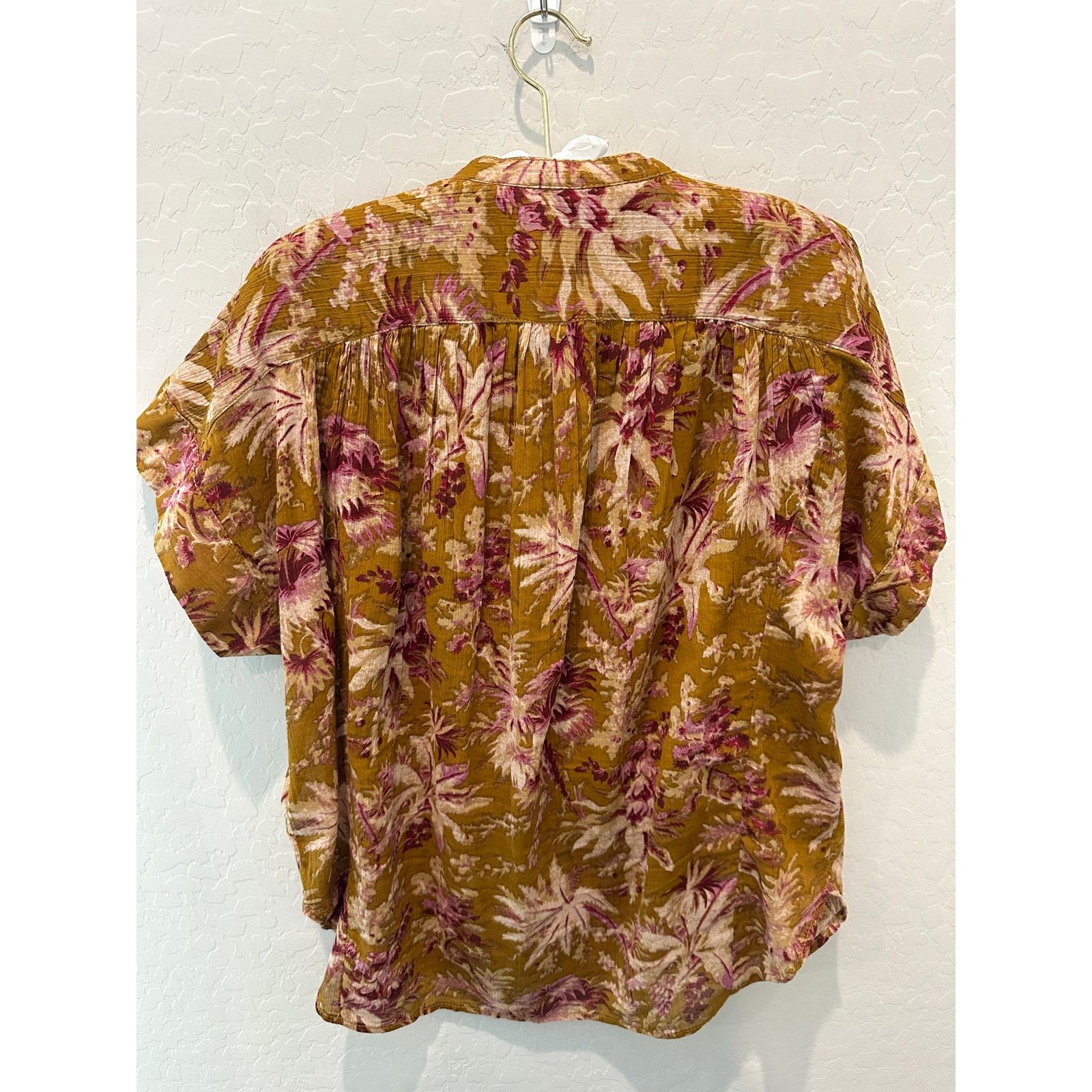 Anthropologie ANTHROPOLOGIE | Gold Floral Batwing Oversized Blouse Size XS / US 0-2 / IT 36-38 - 4 Thumbnail