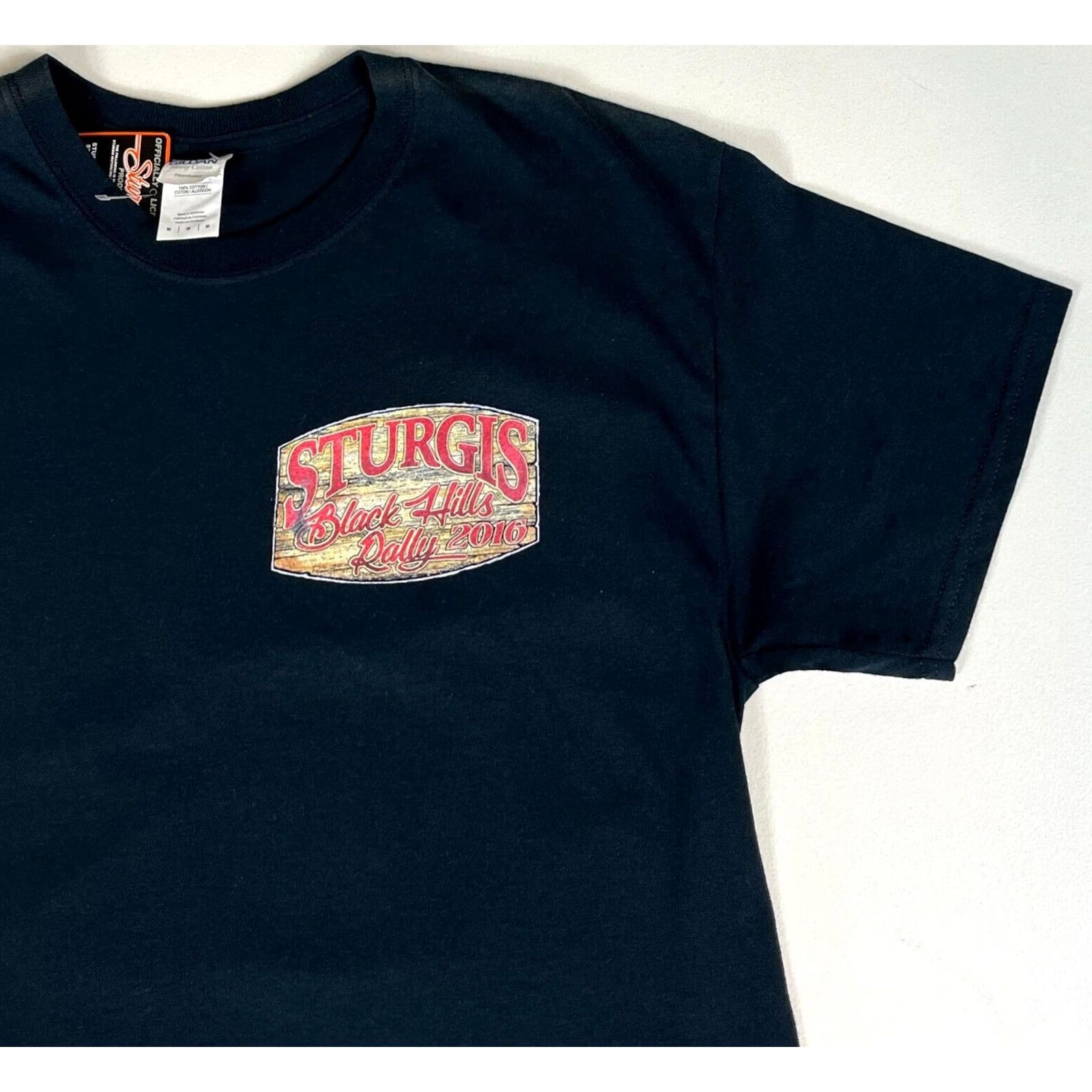 Gildan NWT 2016 Sturgis Black Hills Motorcycle Rally T-Shirt Double-Sided Sz M Mens Black Cotton Gildan Shirt Short Sleeve Crew Neck Vintage? Size US M / EU 48-50 / 2 - 4 Thumbnail