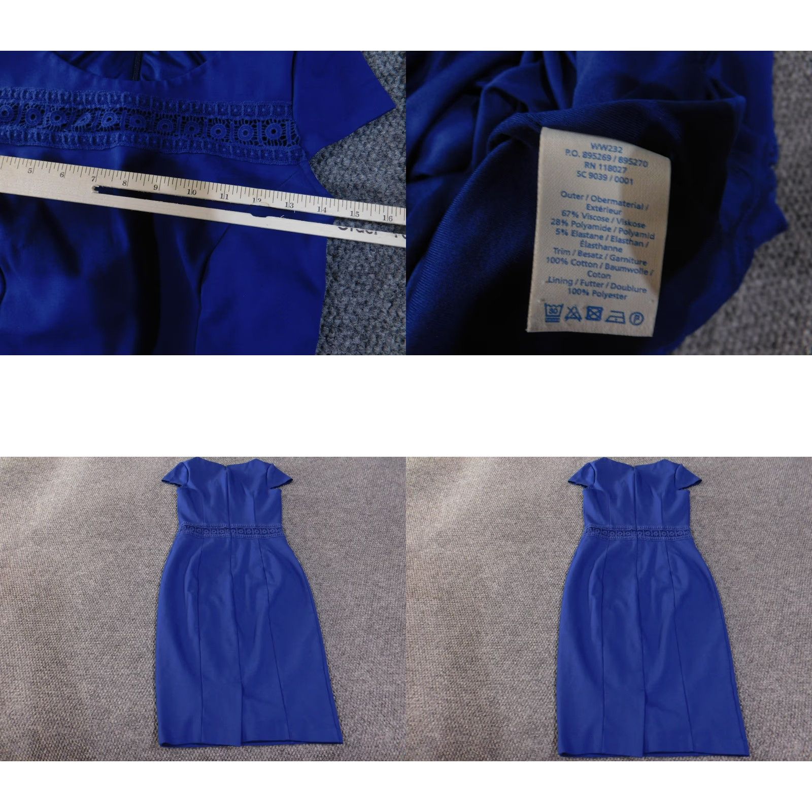 Boden Boden Dress Womens US 4 Blue Short Sleeve Sheath Midi Lace Trim Work Office Dress Size 27" / US 4 / IT 40 - 8 Thumbnail