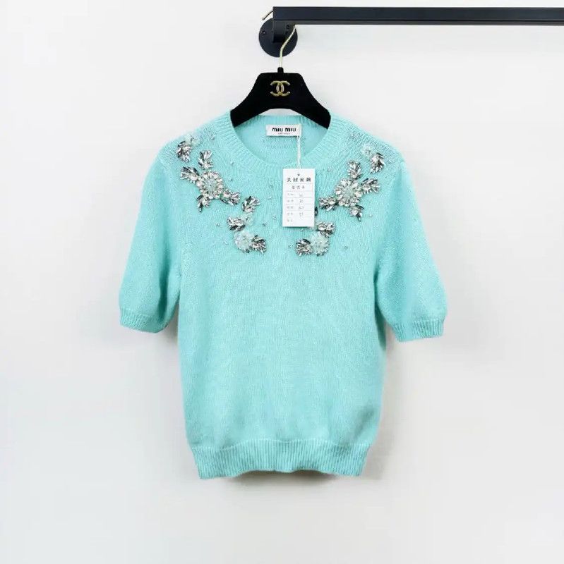 Miu Miu Miu Miu Lightweight Turquoise Cashmere Sweater 0089 Size S / US 4 / IT 40 - 1 Thumbnail