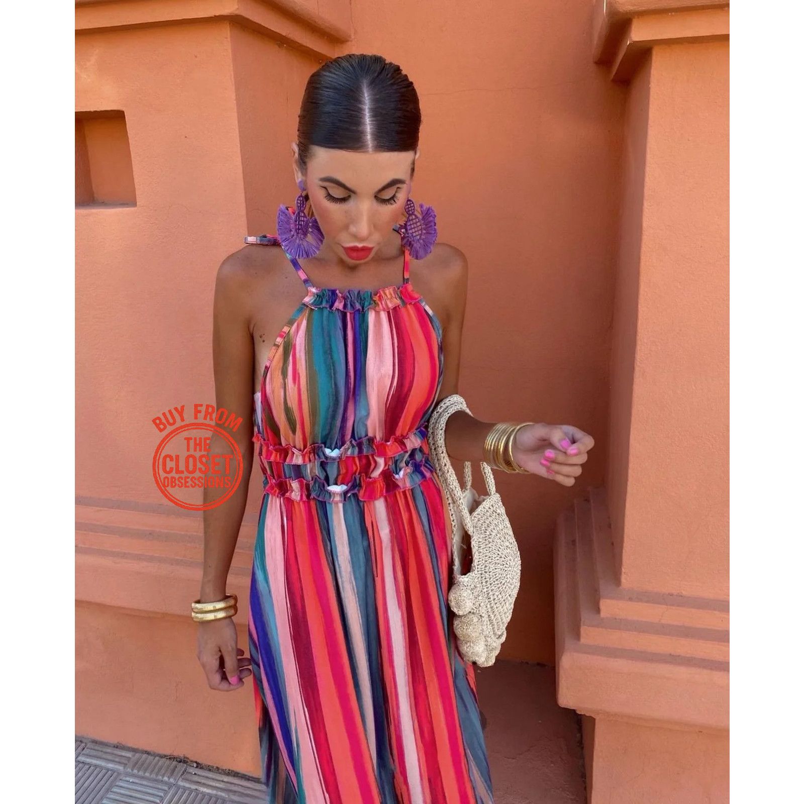 Mango MANGO Resort Stripe Halter Maxi Vacation Dress NWT Size M / US 6-8 / IT 42-44 - 20 Thumbnail