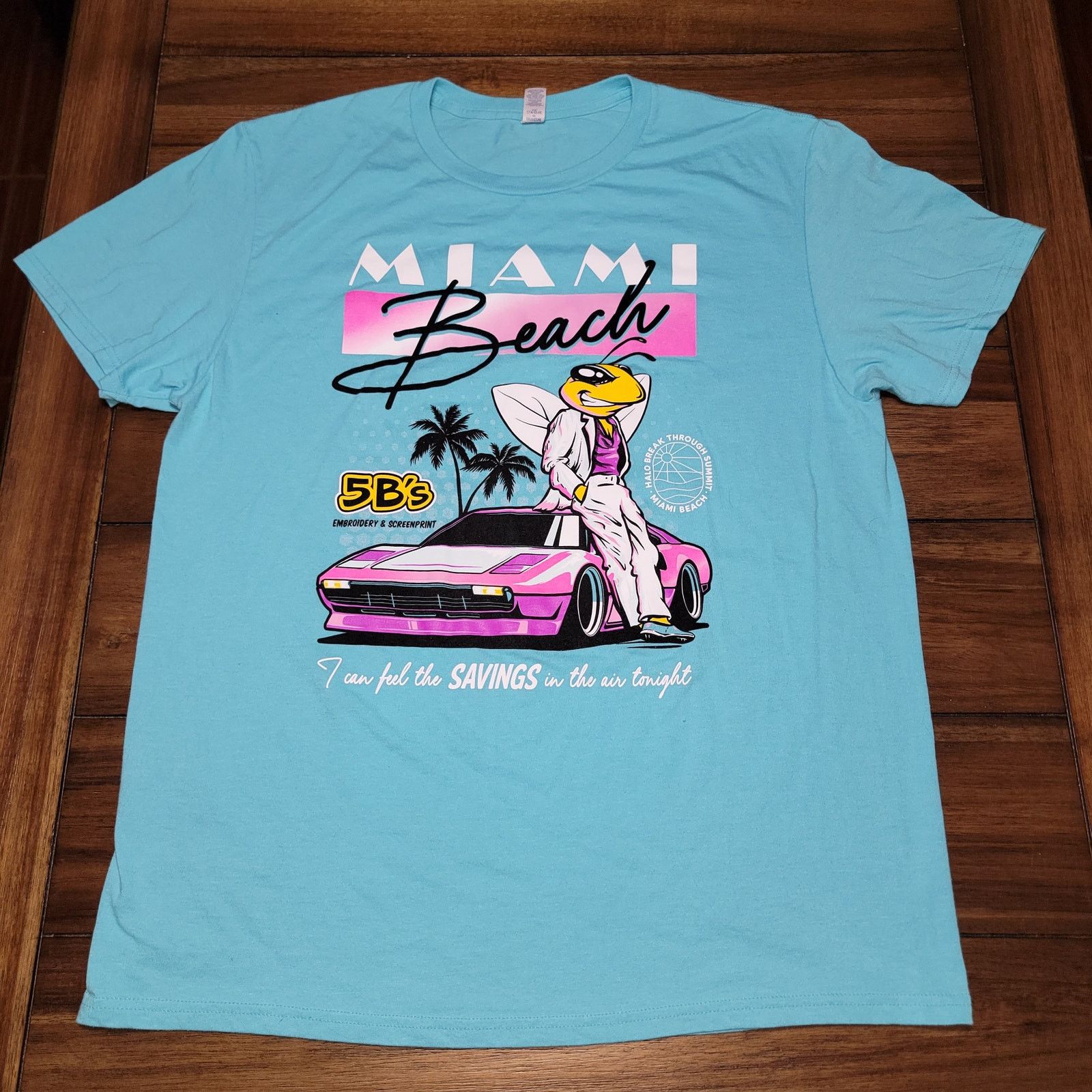 Jerzees Miami Beach Blue Unisex Tee Miami Vice Bee Spoof- Size Large Size US L / EU 52-54 / 3 - 1 Thumbnail