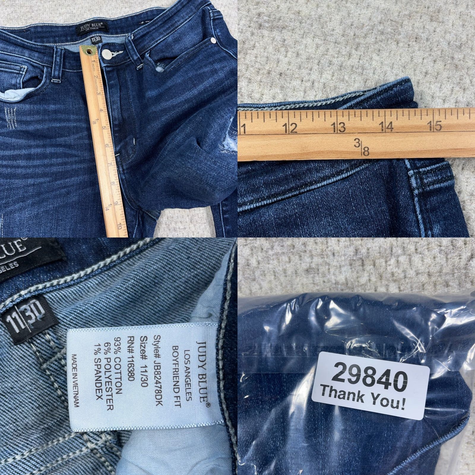 Vintage Judy Blue Jeans Women 11 30 Boyfriend Fit Dark Wash Distressed Faded Holes A7 Size 30" / US 8 / IT 44 - 9 Thumbnail