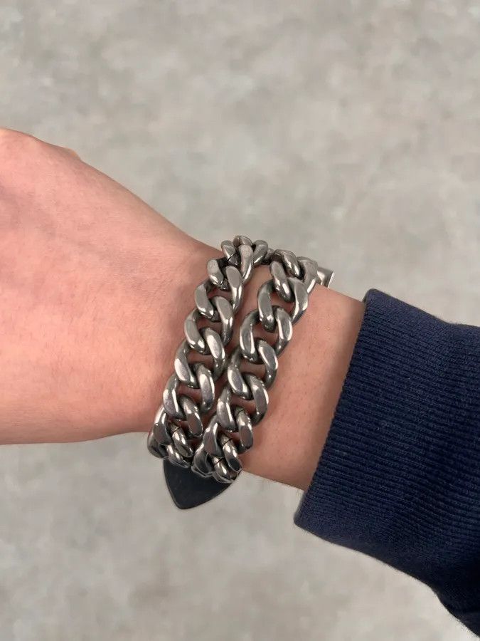 Dolce & Gabbana 2000s Dolce & Gabbana Chain Black Leather Bracelet Size ONE SIZE - 3 Thumbnail