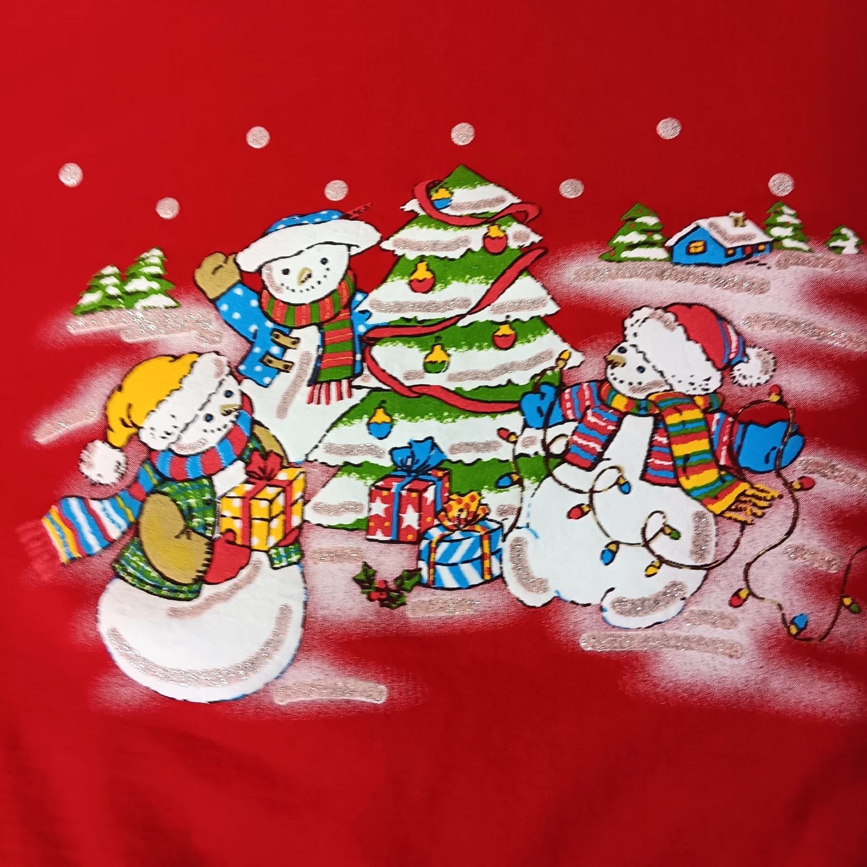 Basic Editions VINTAGE Basic Editions Sweatshirt Christmas Snowman Red XL Glitter Crew Neck Women Holiday Winter Pattern: Solid, Long Sleeve, Cotton/Polyester Size XL / US 12-14 / IT 48-50 - 2 Thumbnail