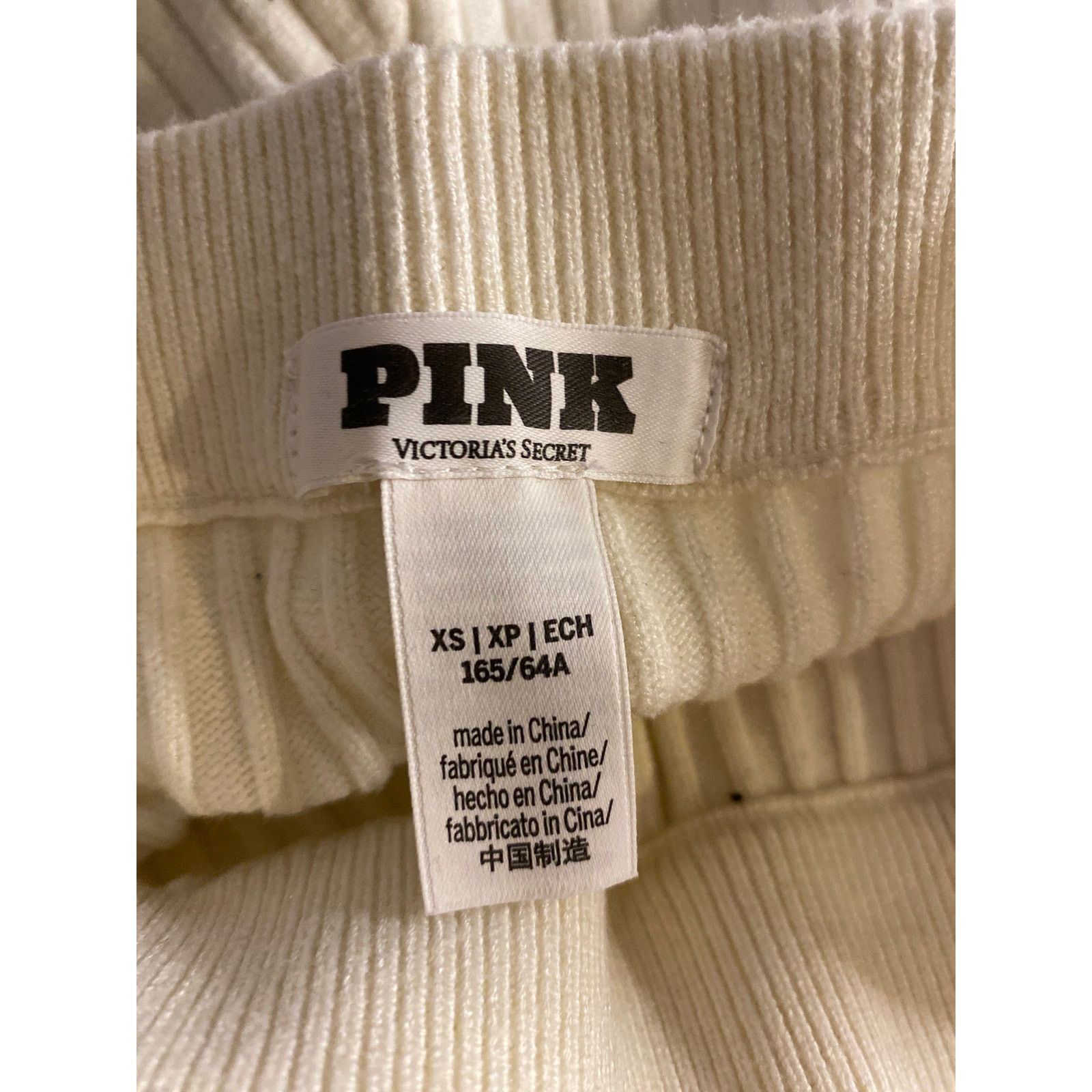 Pink Minimalist Cozy Ribbed Wide Leg Pants Cream XS Size 22" - 3 Thumbnail