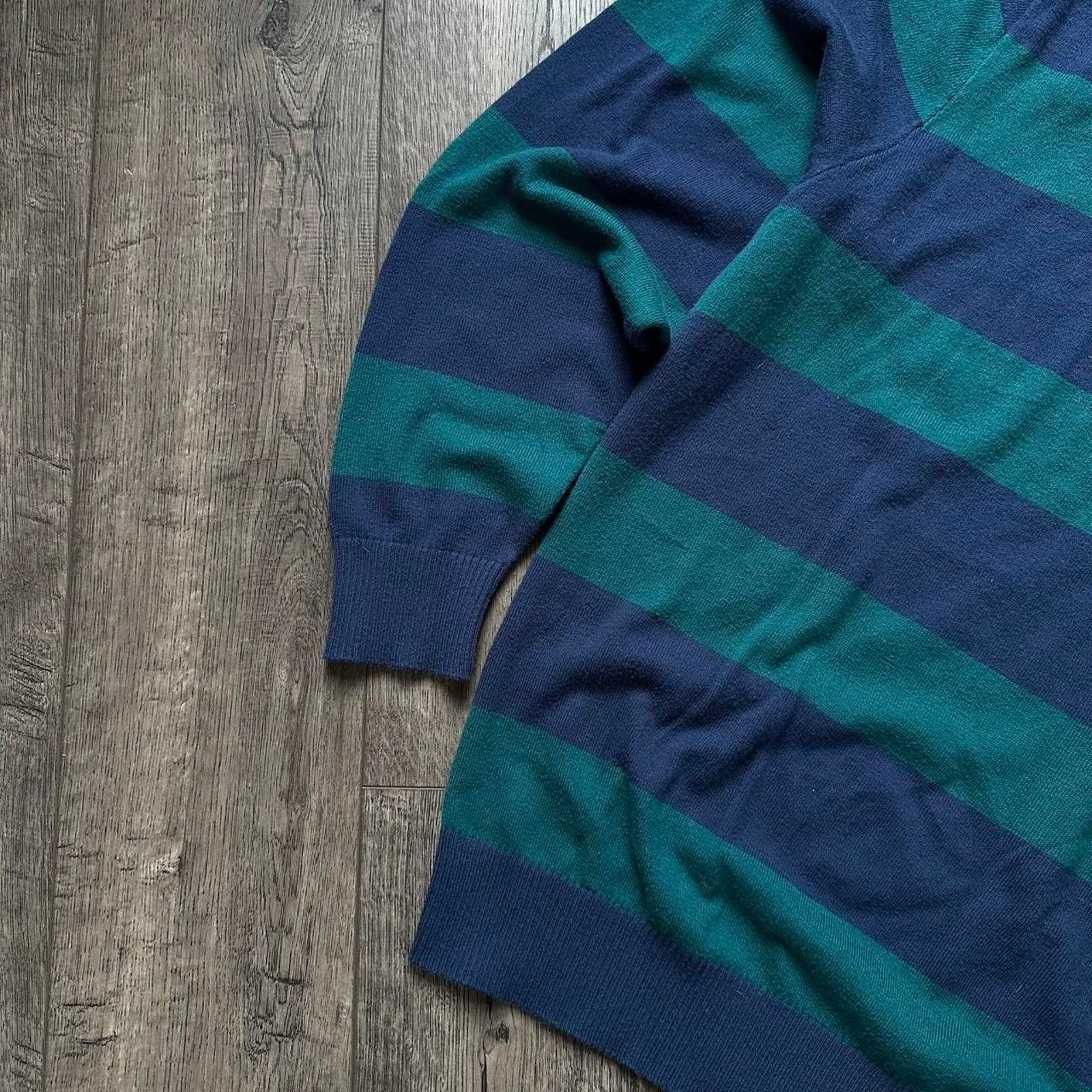 Vintage Vintage 00s Striped Preppy Basic Fitted Green Navy SweateR Size US L / EU 52-54 / 3 - 2 Thumbnail