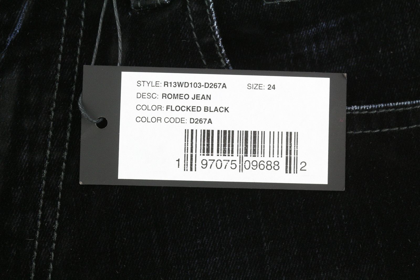 R13 ROMEO 24 Flocked Black Velvet Cropped Low Rise Dark 86244 Size 24" / US 00 / IT 34 - 8 Thumbnail