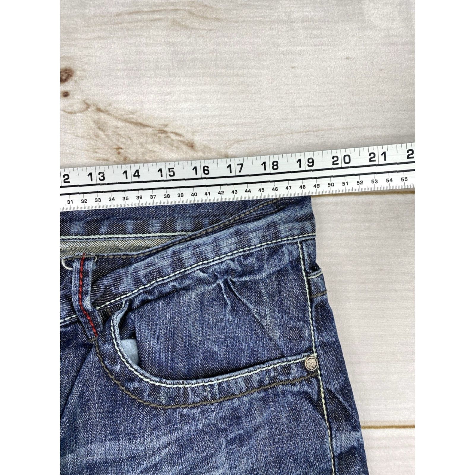 Denime Manchester Jeans Mens 38R Distressed Embroidered 5-Pocket Denim Dark Wash 100% Cotton Blue Jeans Mens Regular Size US 38 / EU 54 - 4 Thumbnail