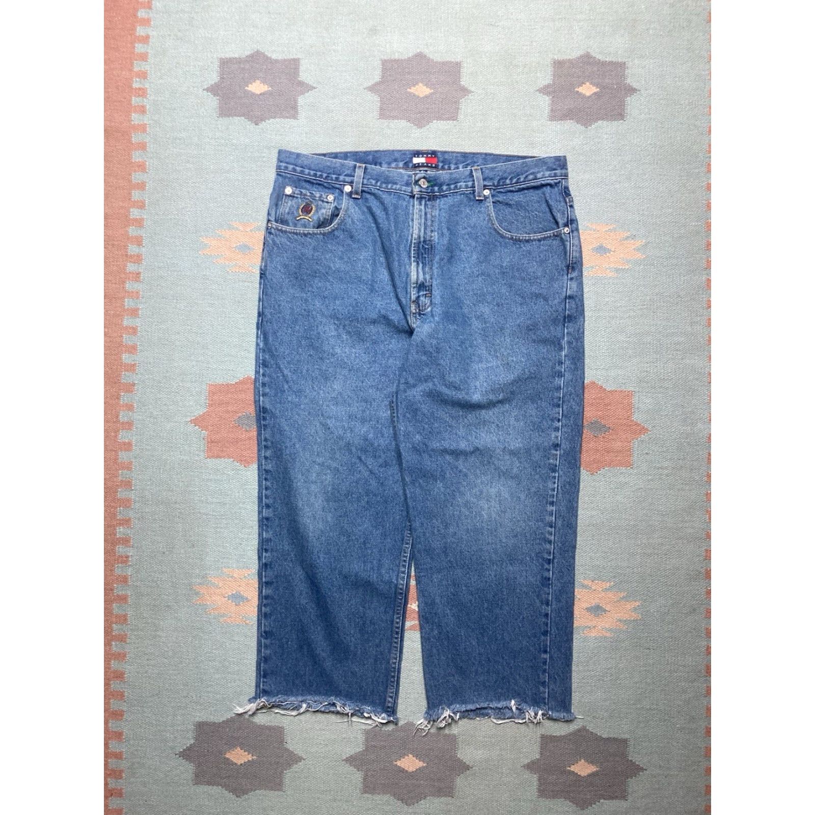 Tommy Hilfiger VINTAGE Tommy Hilfiger Jeans Wide-Leg Hip Hop 38x25 Men Blue 38 25 Inseam Skater Baggy Style Retro Y2K Flag Size US 38 / EU 54 - 4 Thumbnail
