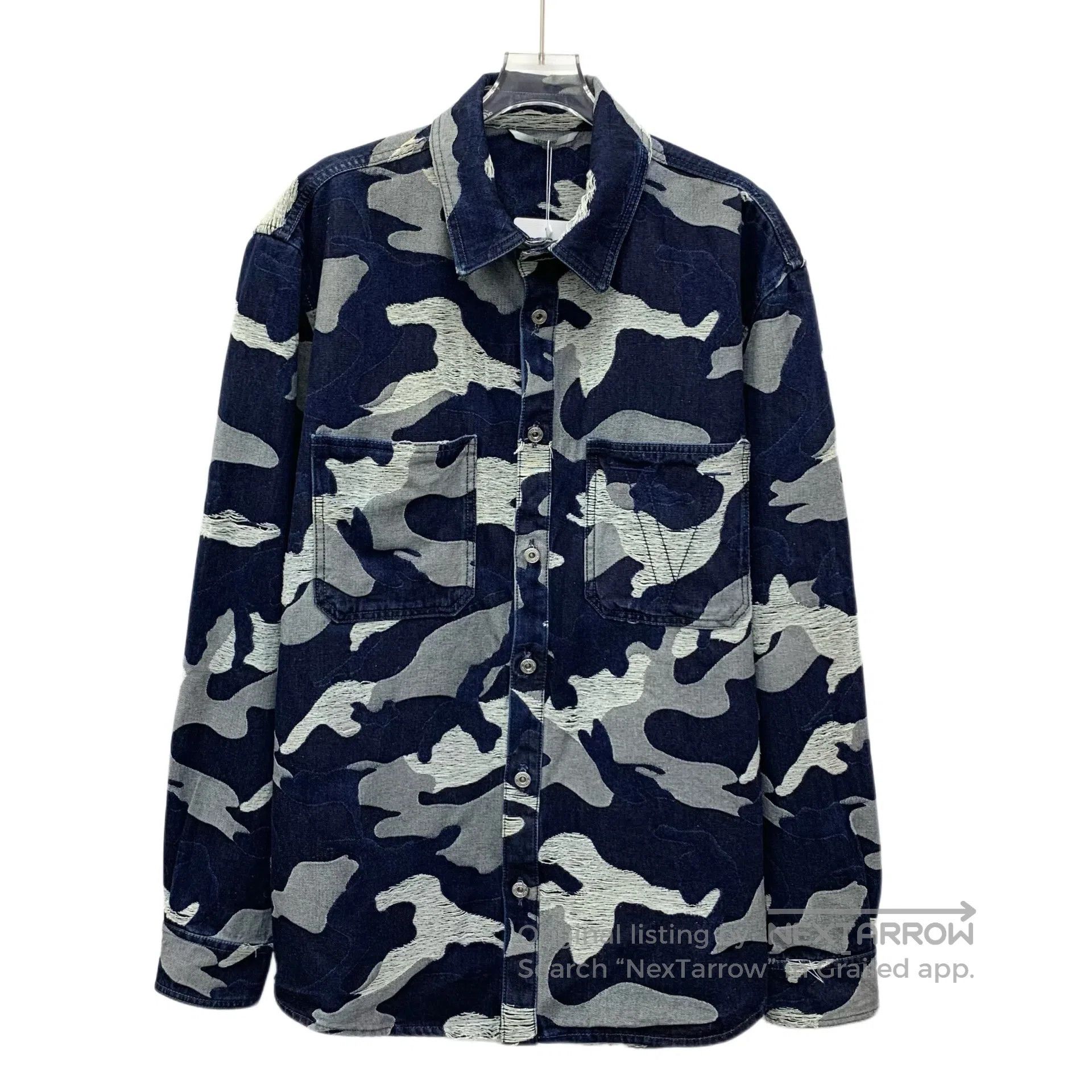 Valentino Valentino Dark Blue Camouflage Cotton Turn-down Collar Sin Size US M / EU 48-50 / 2 - 1 Thumbnail