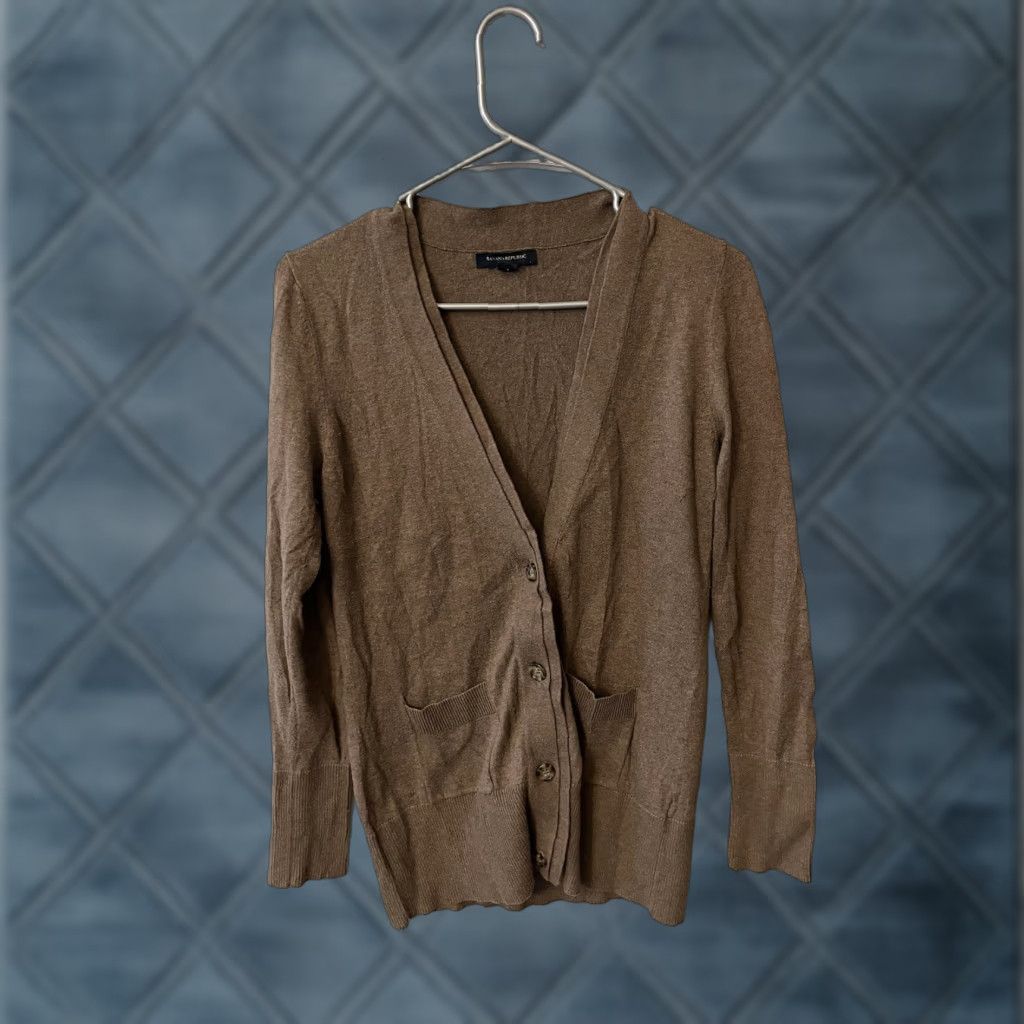 Banana Republic Banana Republic Cardigan Sweater Cotton Rabbit Hair Blend Button S Brown V-Neck Long Sleeve Women's S Ribbed Button Front Knit Size S / US 4 / IT 40 - 1 Thumbnail