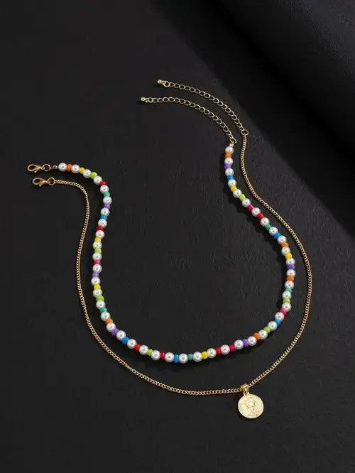 VIBE Retro Punk Necklace Pearl Choker Flower Charm 2pc Size ONE SIZE - 4 Thumbnail